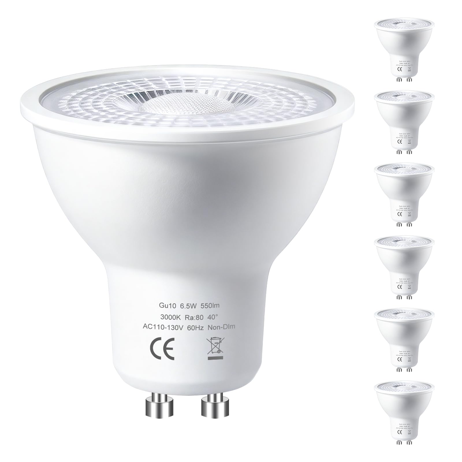 SZGMJIA GU10 LED Bulbs, LEDMEI 6 Pack GU10 Led Light Bulbs, 50W Halogen Bulb Equivalent, 120 Volt, 6.5W 550lm, 3000K Warm White,