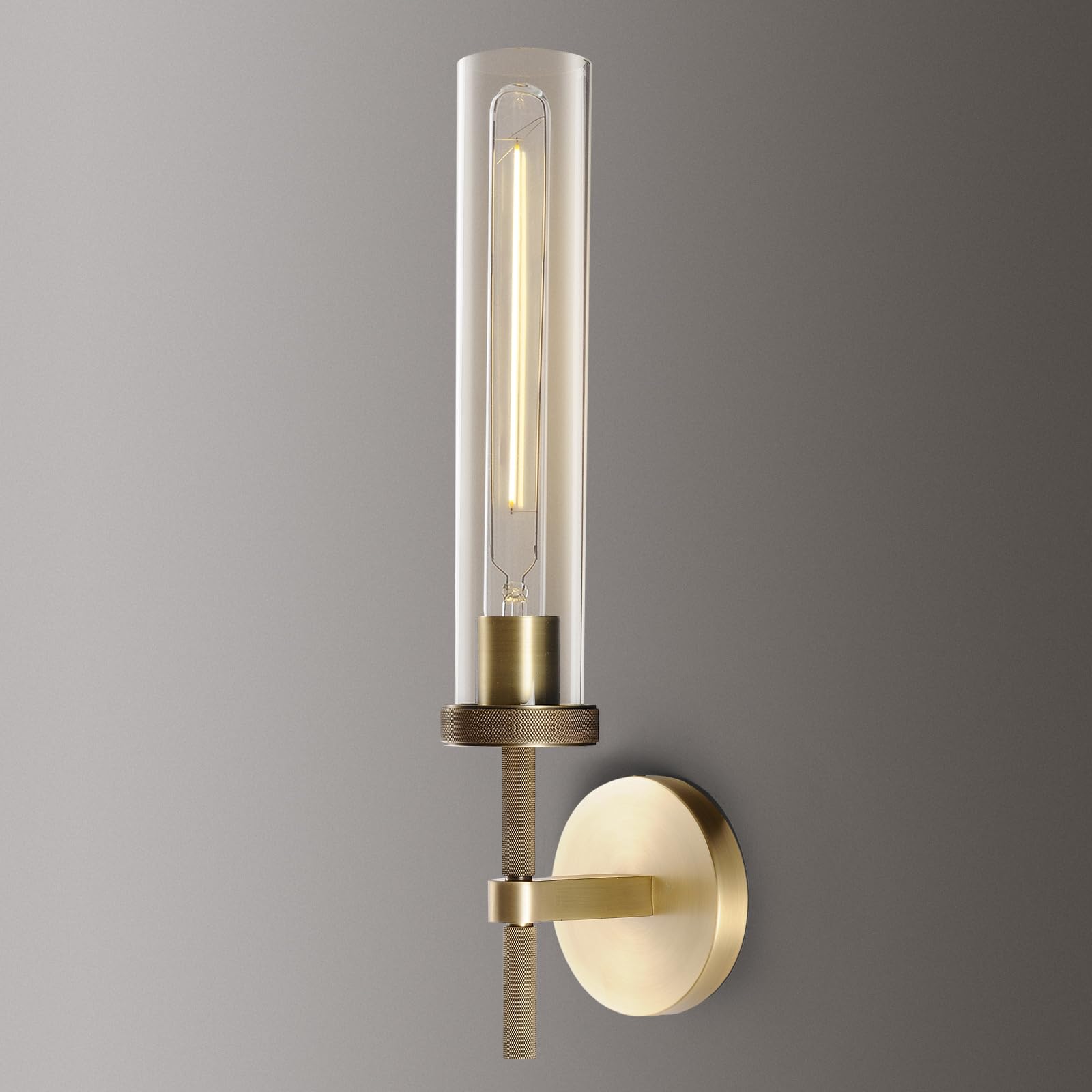 Zhtiechui Modern Brass Wall Sconces, Glass Tube Sconces, Gold Bathroom Vanity Light Fixtures, Indoor Wall Sconces For Living Roo