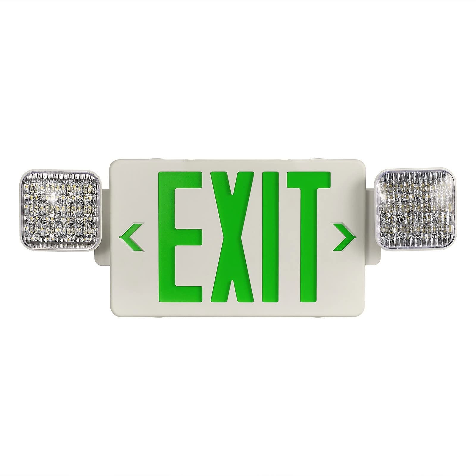 TANLUX Green Exit Sign with Emergency Lights, LED, Battery Backup, White Housing, 1 Pack, Model TL-EX327GE-1
