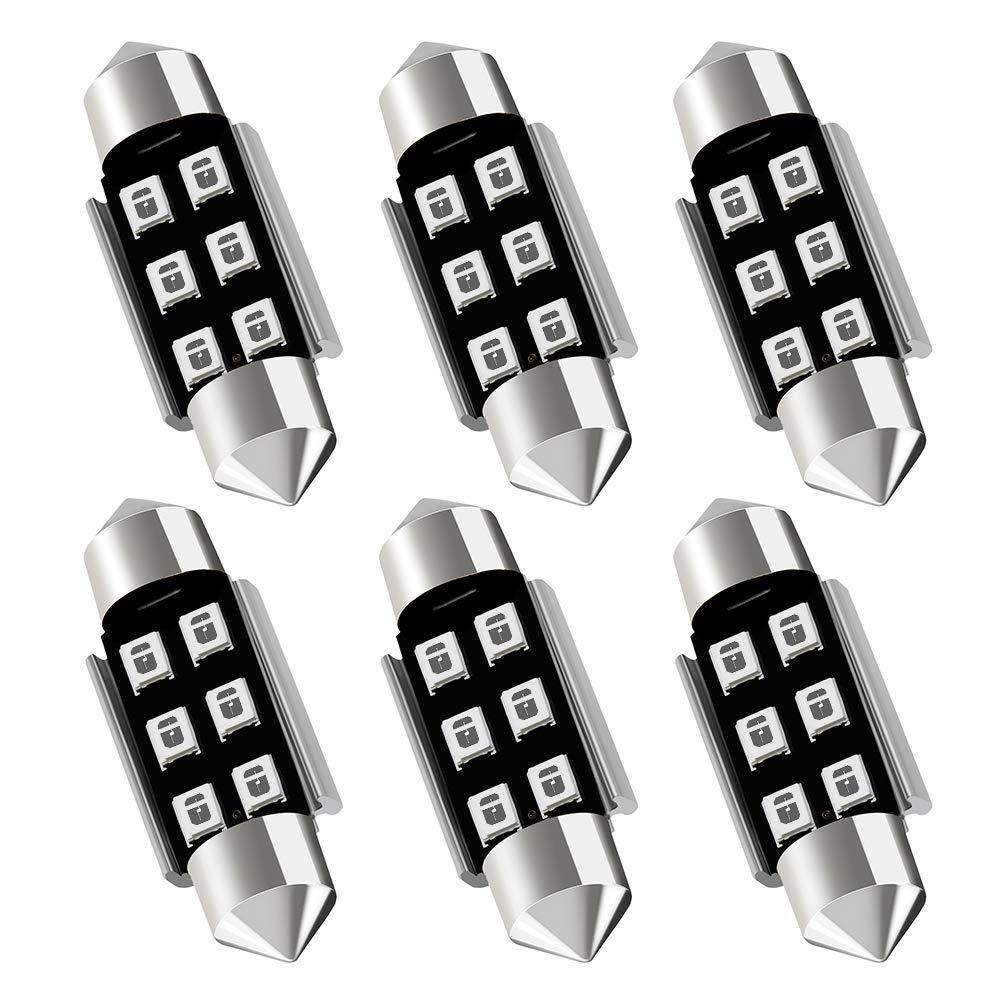 AUXLIGHT Festoon LED Interior Light Bulbs, Ultra Blue, 36MM, Pack of 6, Error Free, 6SMD Chips for Dome, Map, Door, Courtesy, License