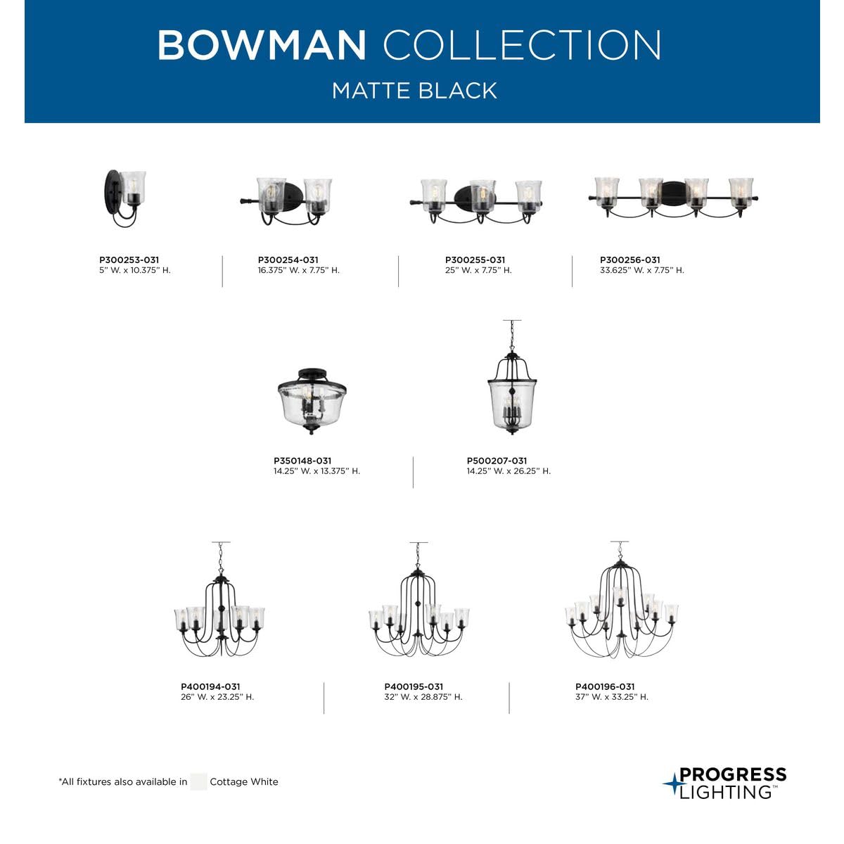 Progress Lighting Bowman Collection 6-Light Clear Chiseled Glass Coastal Chandelier Light Matte Black