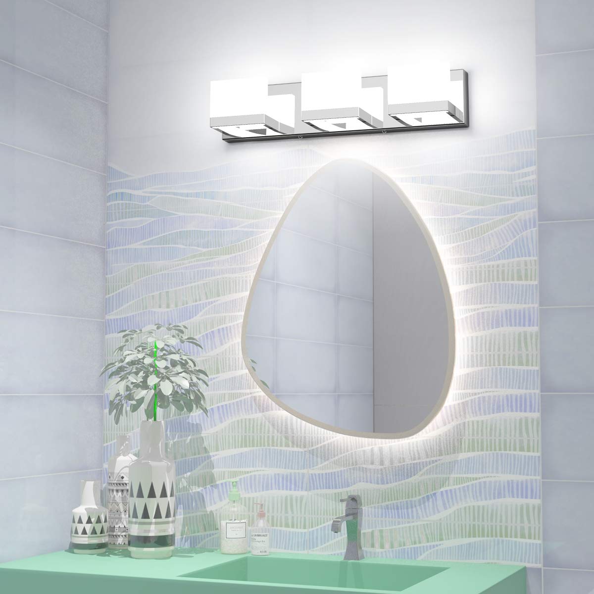 Tipace LED Vanity Light, 3 Lights, Stainless Steel, Chrome, Model Ca-1103-3T, 6000K White Light for Bathroom Over Mirror