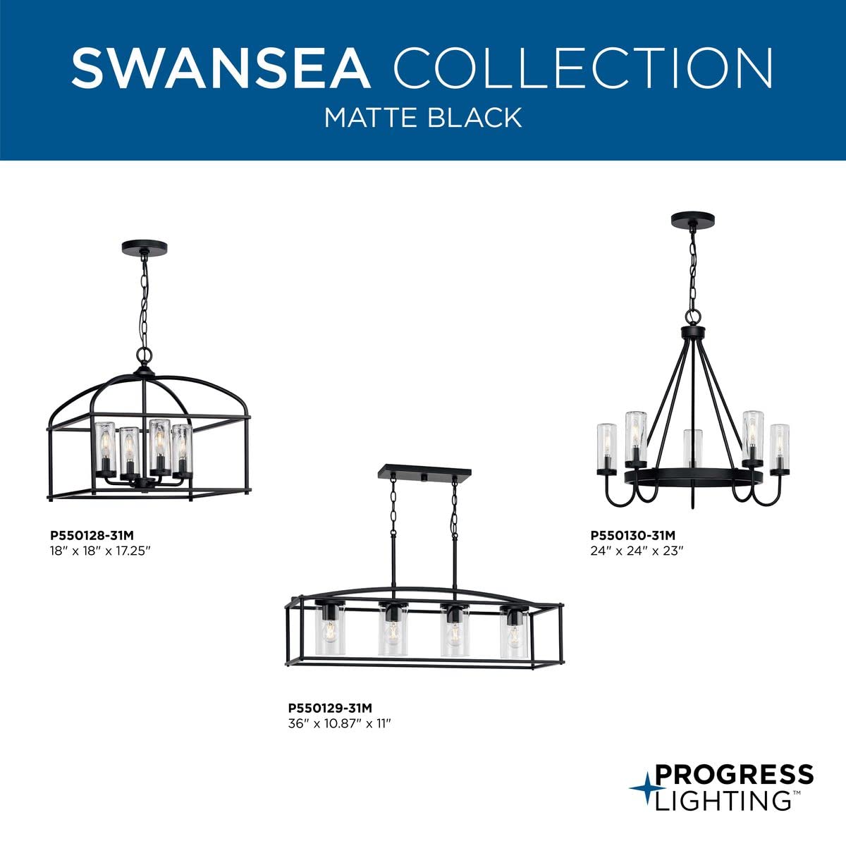 Progress Lighting P550129-31M Swansea Collection 4-Light Transitional Outdoor Chandelier Matte Black