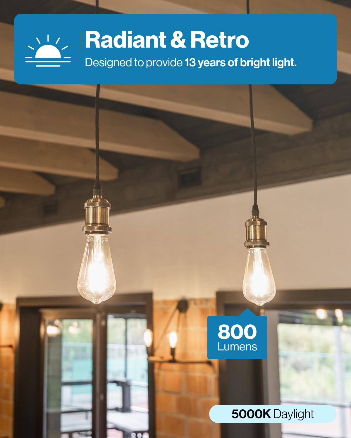 Sunco 10 Pack Edison Bulbs Led St64, Clear Vintage Filament Waterproof Bulb, 800 Lm, 8.5W (60W Equivalent), 5000K Daylight, E26