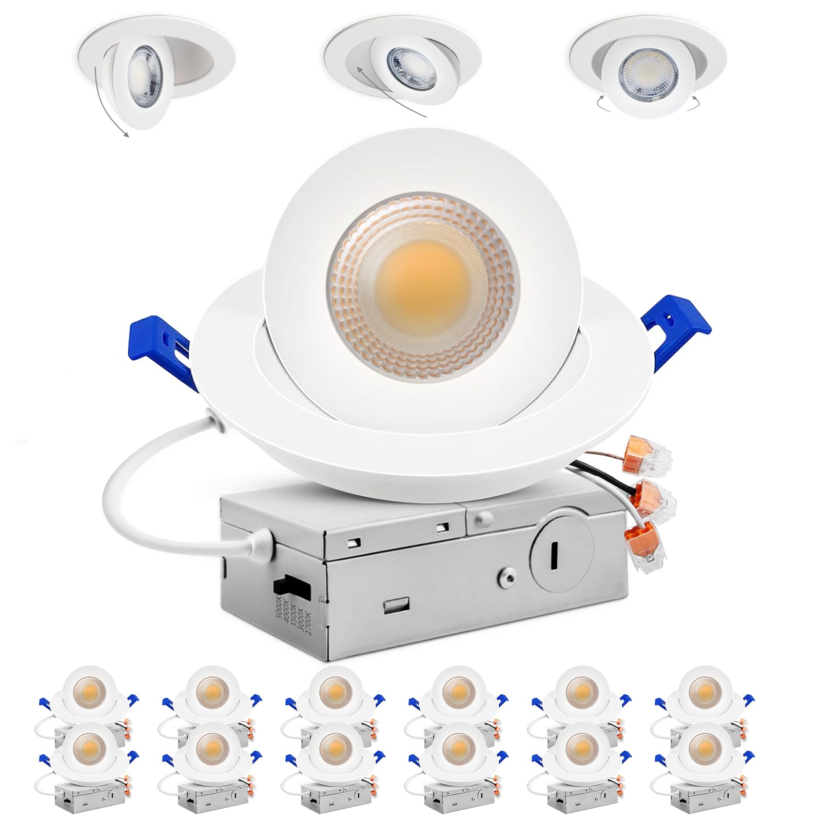 Adetu 4 inch Gimbal Led Recessed Lights, 360+90 Adjustable Directional Recessed Lighting, 2700K/3000K/3500K/4000K/5000K Dimmable
