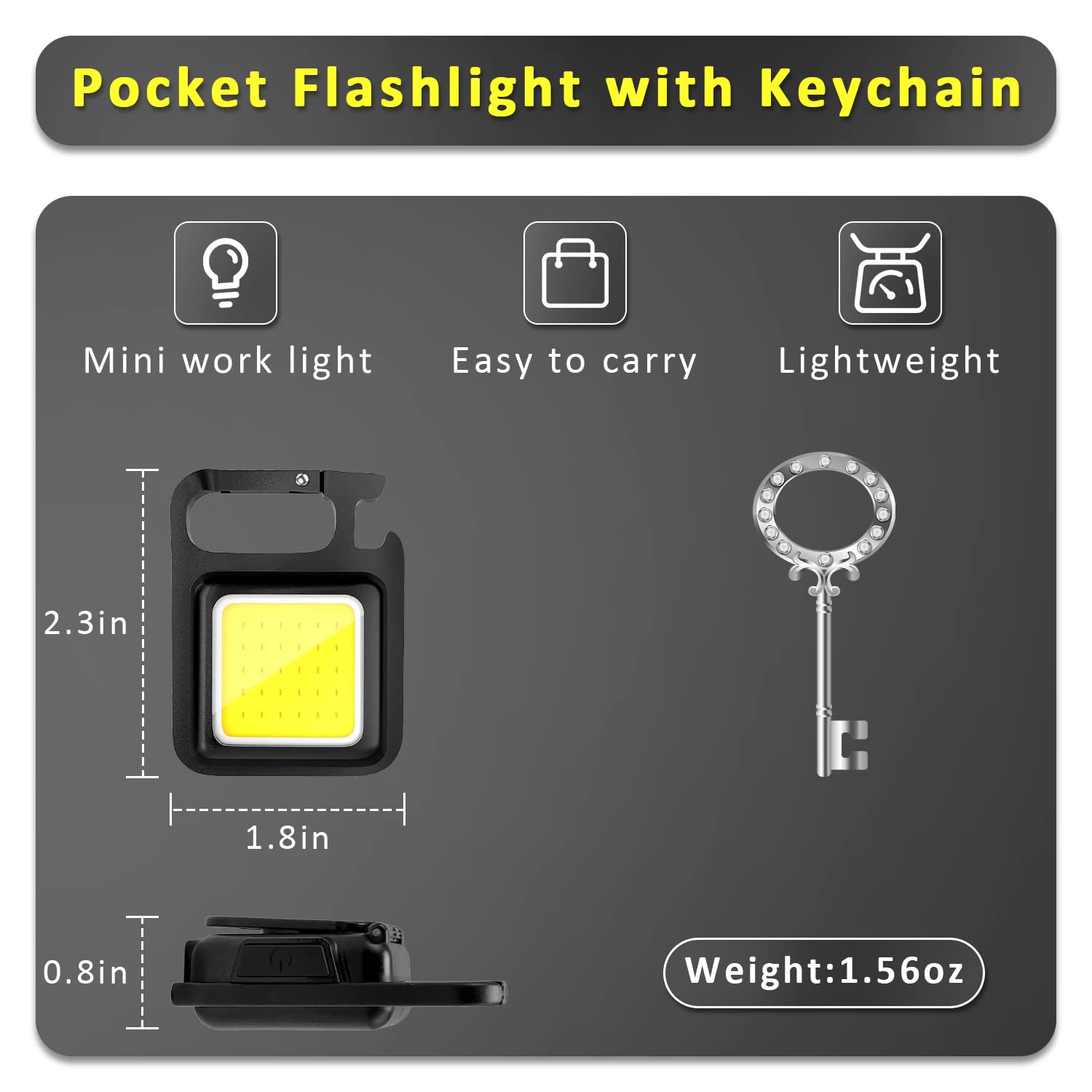 MAKDAK Keychain Flashlight - 4 Light Modes, Small Emergency Light, ABS Material, 4 Pack, Includes Folding Bracket and Bottle Opener