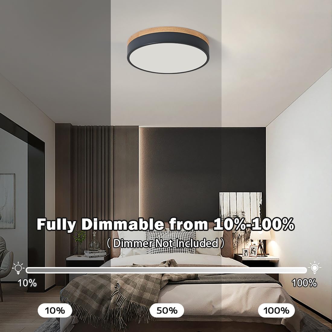 Goomavi Dimmable Wood Led Close To Ceiling Light, Modern 2700K-6000K 5Cct Round Grey Flush Mount Ceiling Light Fixtures, Minimalist Ceiling Lamp For Bedroom, Kitchen, Hallway, Laundry Room-11.8In