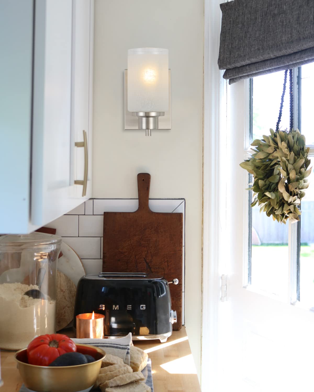 Eidonta 3 Pack Modern Bath Vanity Light Fixture, Frosted Glass Shades, Brush Nickle Finish