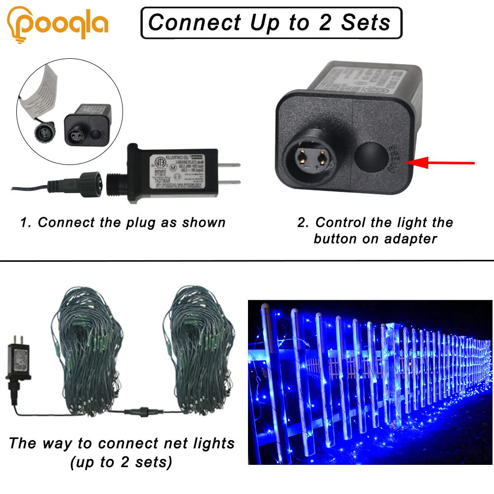 Pooqla Blue Net Lights, 360 LED Outdoor Twinkle String Lights, 21ft x 5ft, Connectable for Garden Party Decor