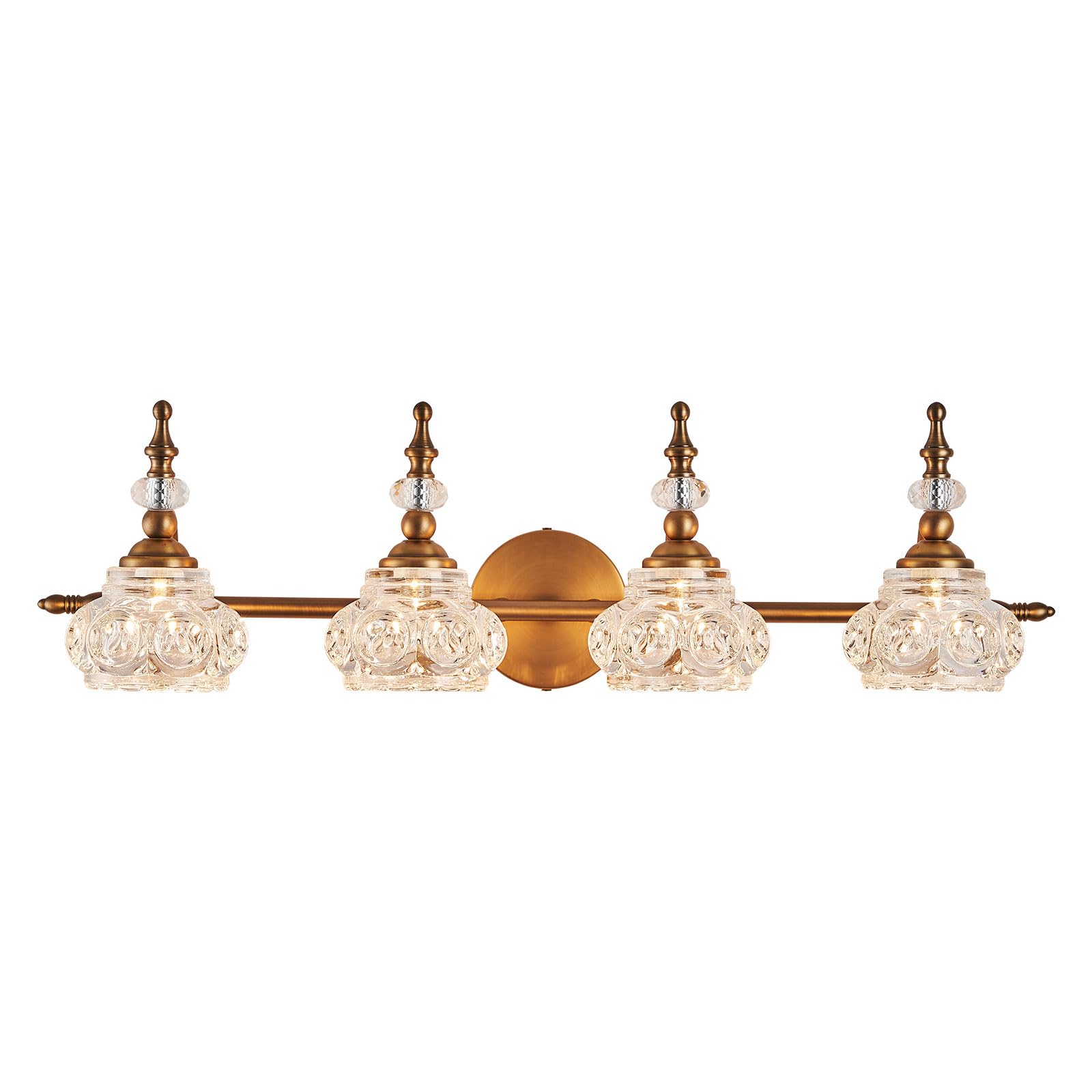 ZILANL Vintage Bathroom Vanity Light Fixtures, 4 Lights, Crystal Glass Lampshade, Matte Brushed Antique Brass Finish, Model MJ-W885-4