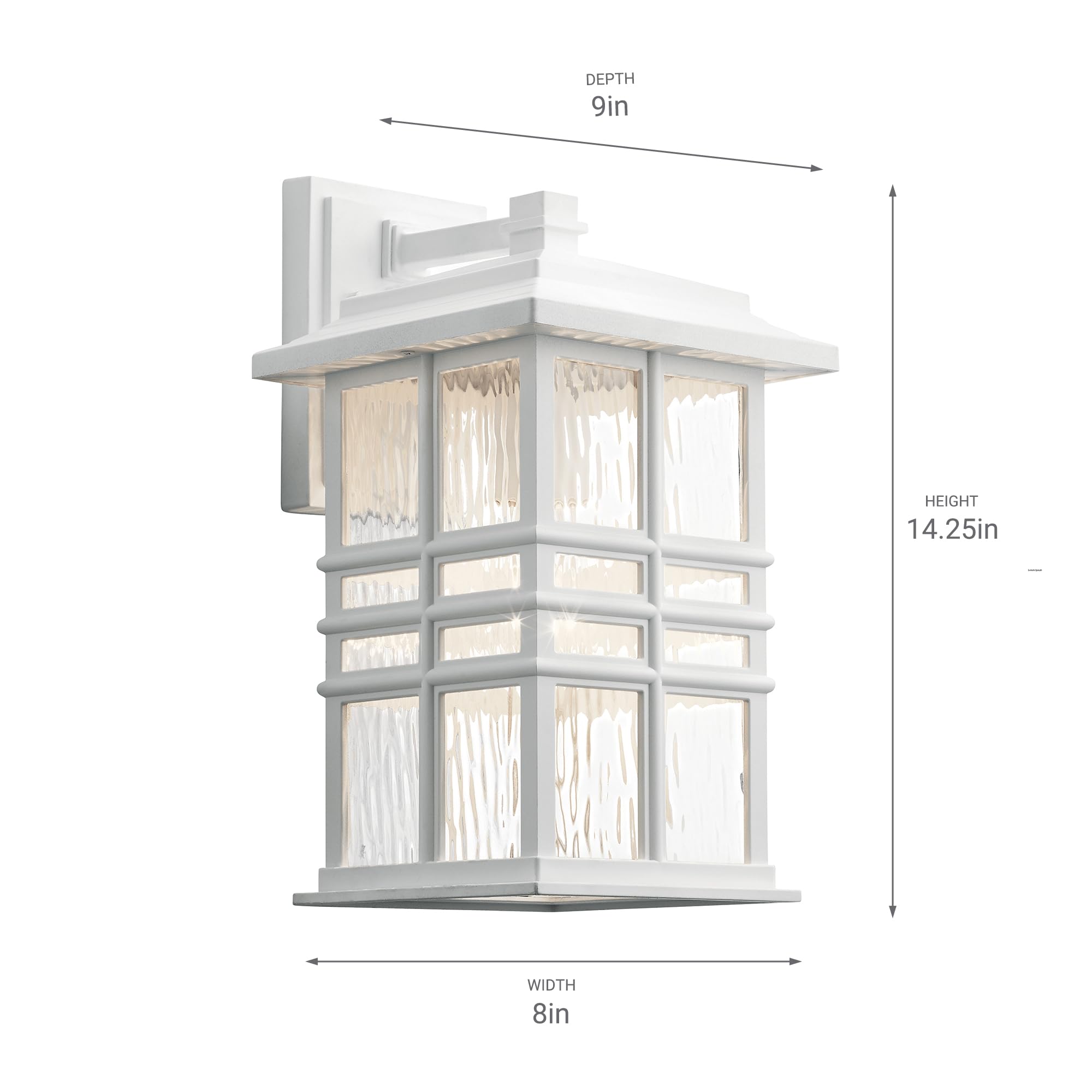 Kichler Beacon Square 14.25'' Outdoor Wall Light In White, 1-Light Exterior Wall Sconce With With Clear Hammered Glass, (14.25''