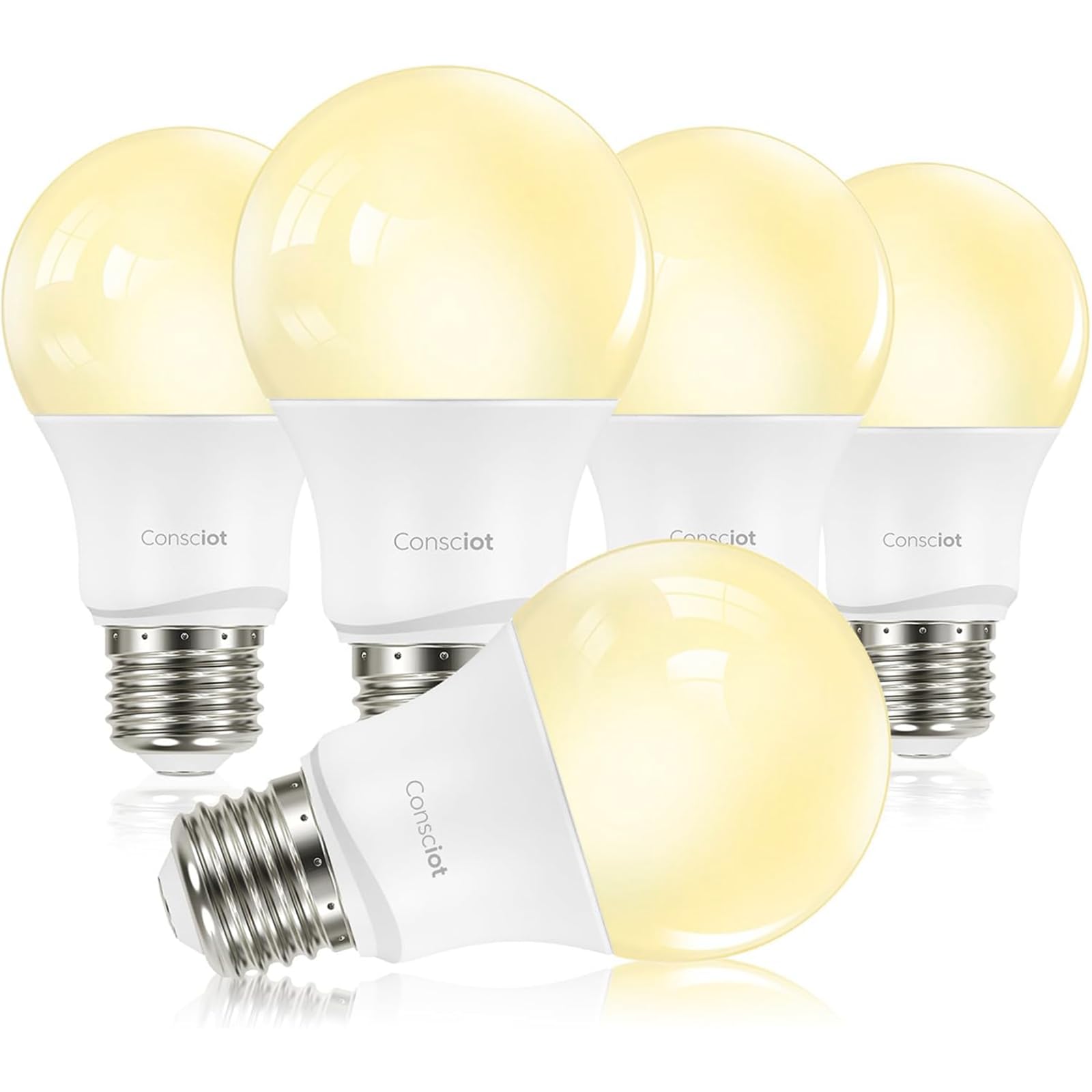 Consciot A19 LED Light Bulbs Dimmable 60W Equivalent 3000K Warm White 9W 800 Lumens E26 Standard Base UL Listed Lighting for Bedroom Living Room Home Office 5 Packs