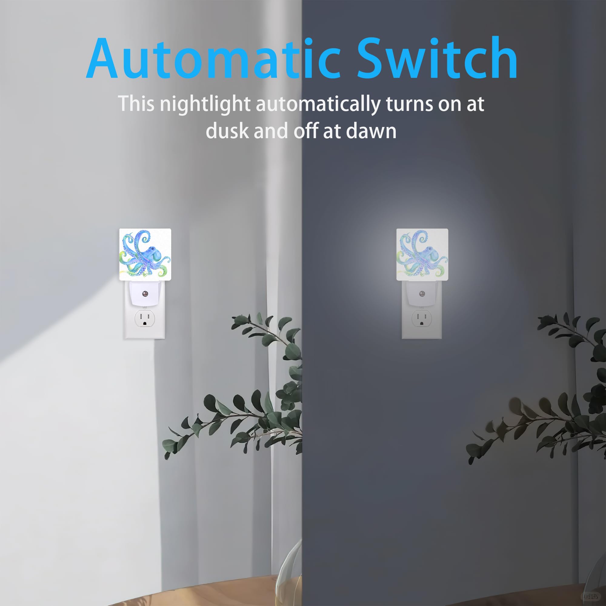 Meikosks Night Lights Plug Into Wall Blue Octopus Night Lights Dusk To Dawn Sensor Led Lamp For Women Men,Led Lights For Stairwa