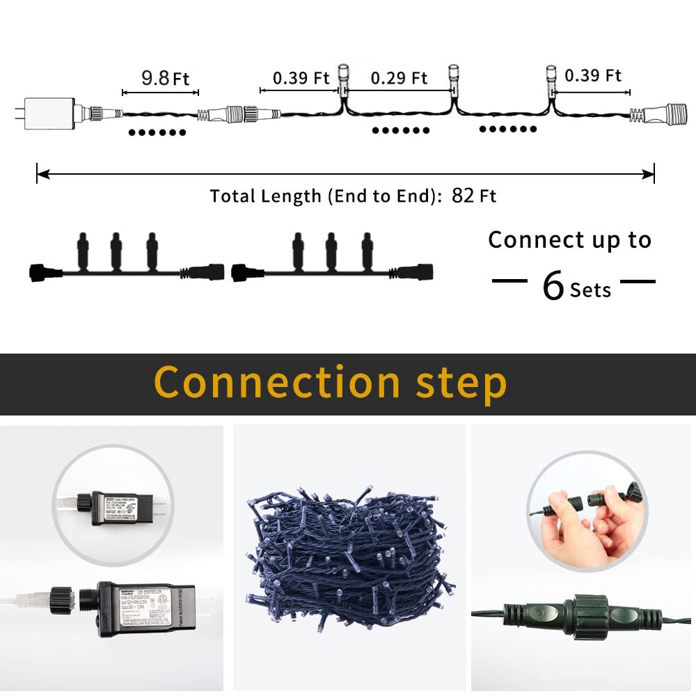 Indoor Christmas String Lights - 220 Leds 82Ft/25M 8 Modes End-To-End Plug In Outdoor Waterproof Decorative Fairy Twinkle Halloween Light For New Year/Tree/Wedding/Thanksgiving Day/Patio - Cool White