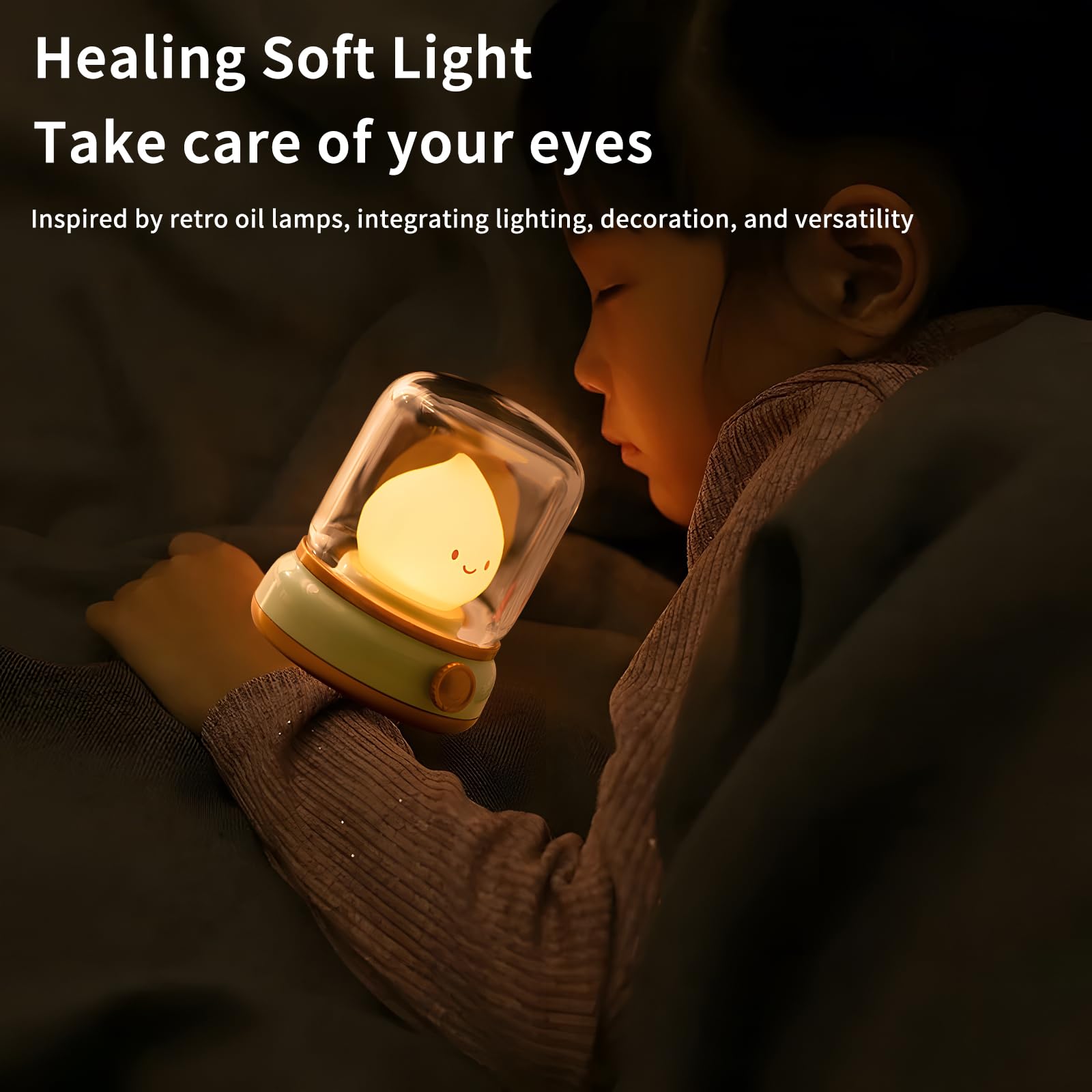 Hpydiy Candlestick Night Light - Retro Oil Lamp Emotion Light Silicone ChildrenS Night Light Rechargeable Adjustable Press Dot Switch And Room Decoration Gift (Green)