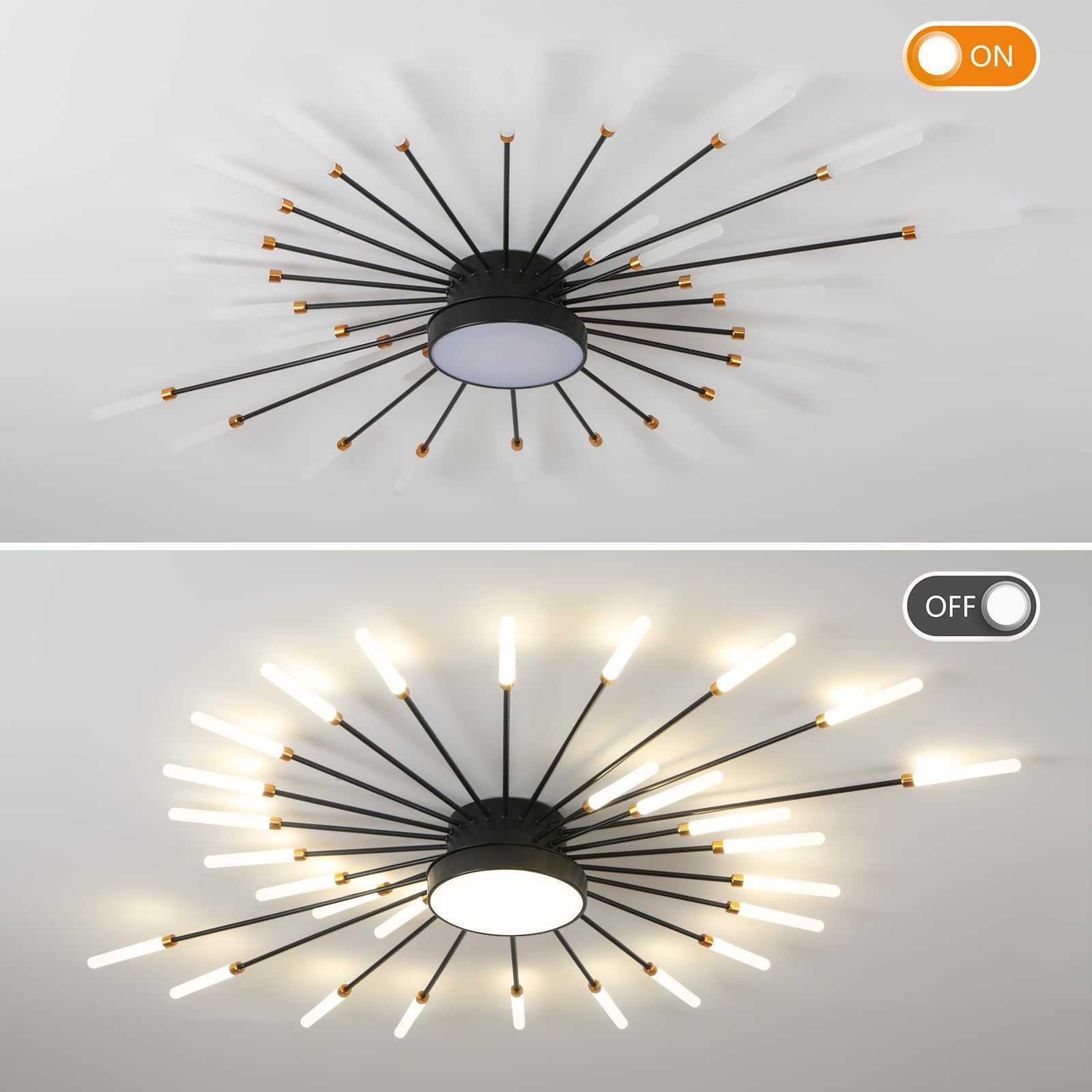 Ziidoo Modern Ceiling Light  28+1 Lights Metal Firework Designed Chic Led Lighting Fixture For Farmhouse Kitchen Dining Room Bedroom Hallway Living Room (Black)