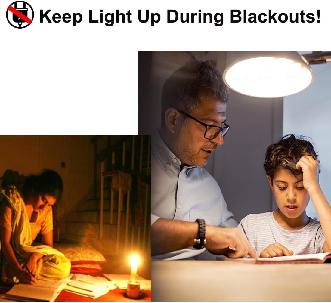 Furoching A19 Rechargeable Emergency Led Bulb, 9W 60W Equivalent Battery Backup Emergency Light With Switch Hook, E26 6000K For