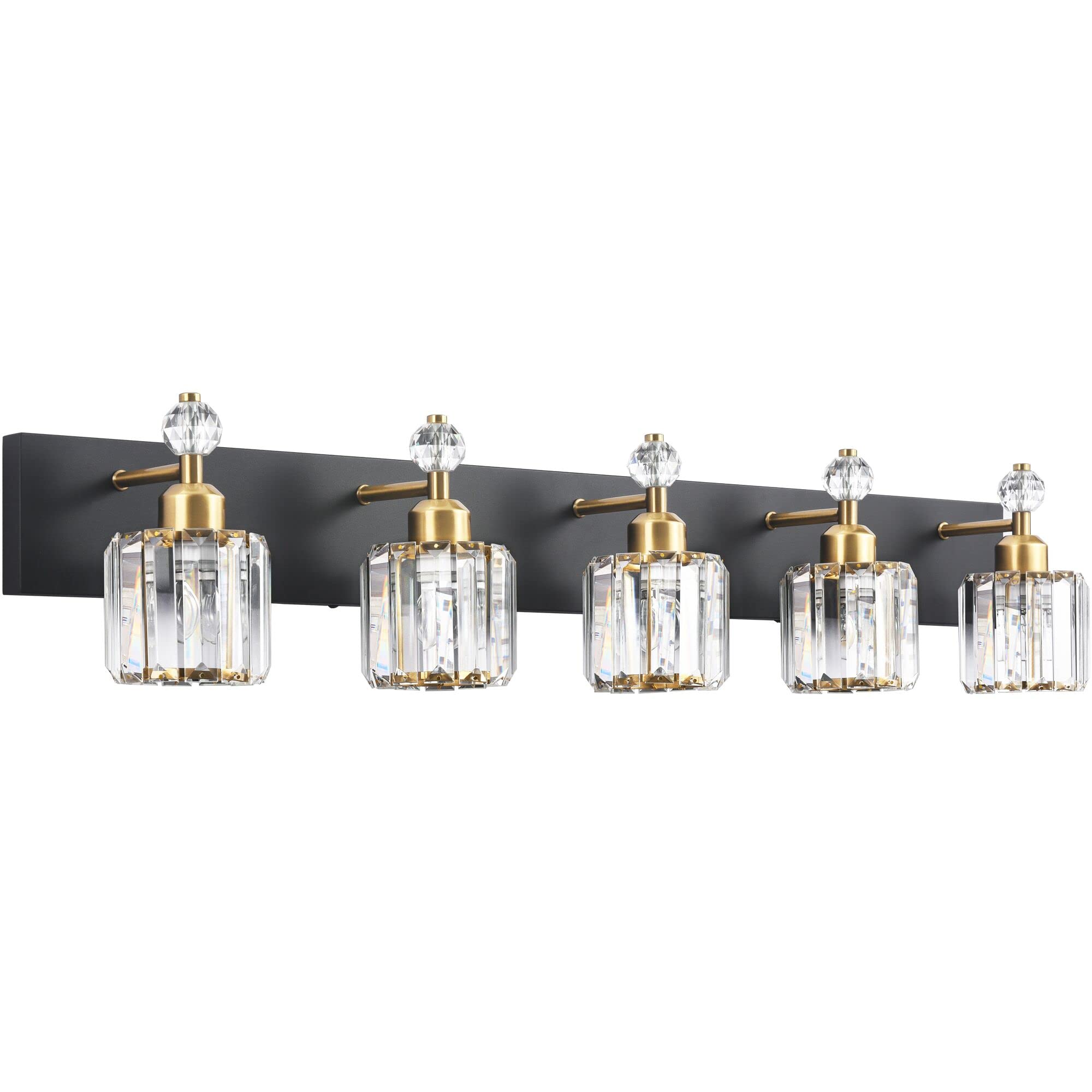 PRESDE Modern 5-Light Bathroom Vanity Light Fixture, Matte Black and Gold, Crystal Wall Sconce for Over Mirror