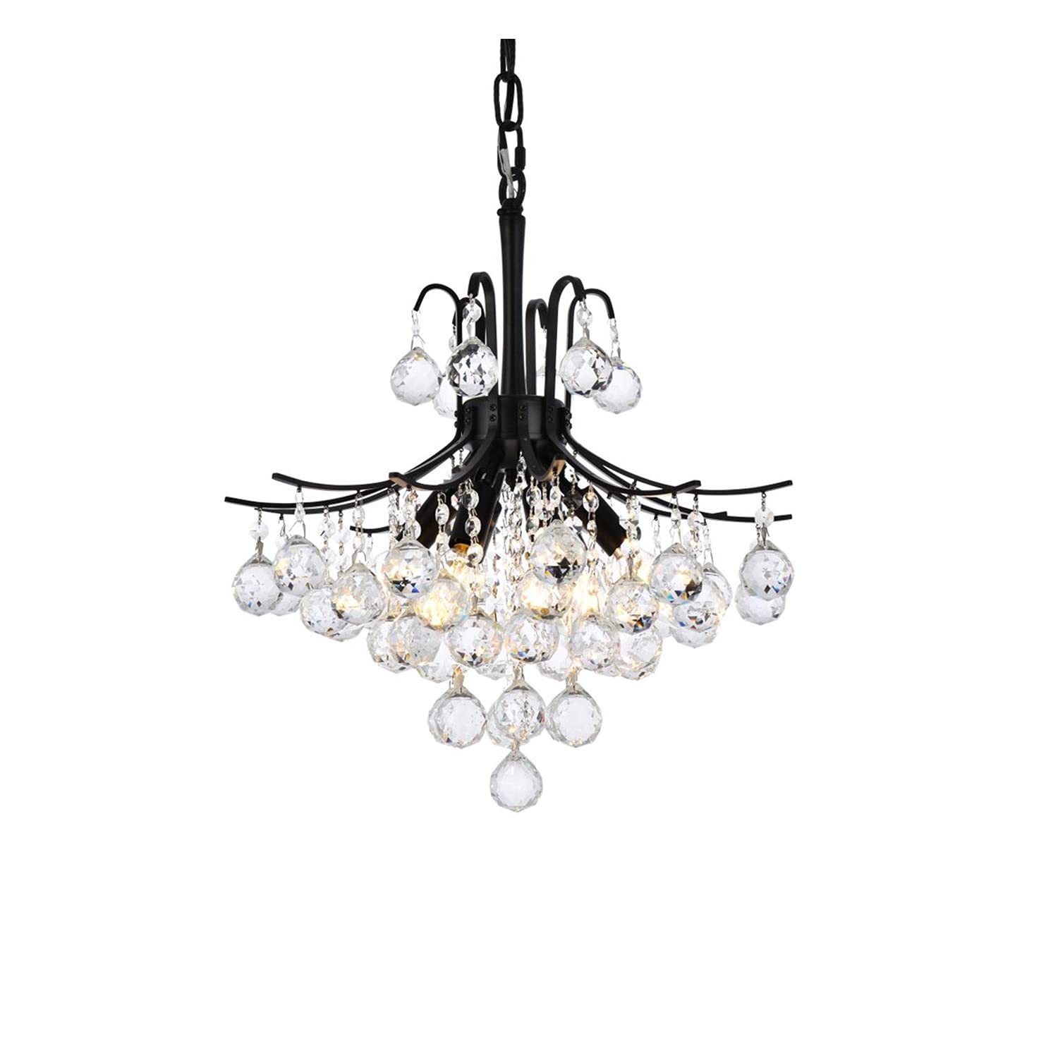 Elegant Lighting 16&quot; Black Metal And Crystal Pendant Light Fixture
