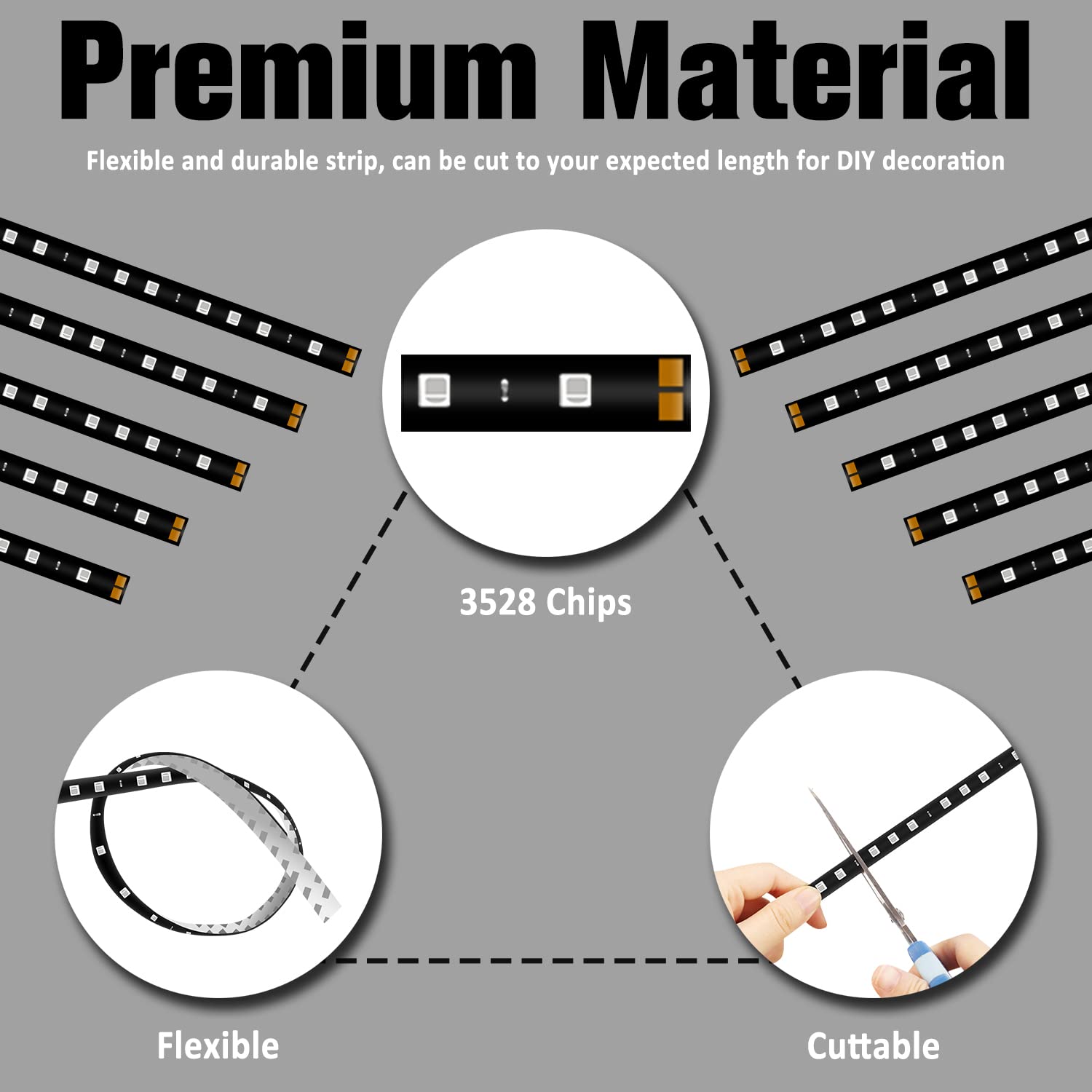 PESIC 10x Waterproof LED Light Strip, 30cm, 15 SMD, White, Vinyl/Metal/Copper, Model PEC00000x10-SI