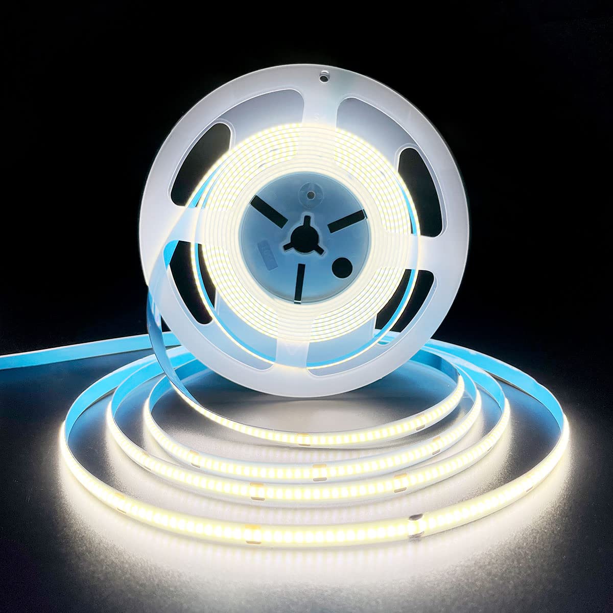 HAMRVL COB LED Strip Lights White 6000K,DC12V 16.4ft/5M 320leds/M CRI90 Flexible LED Tape Lights 8mm,for Indoor Home Cabinet,Bed