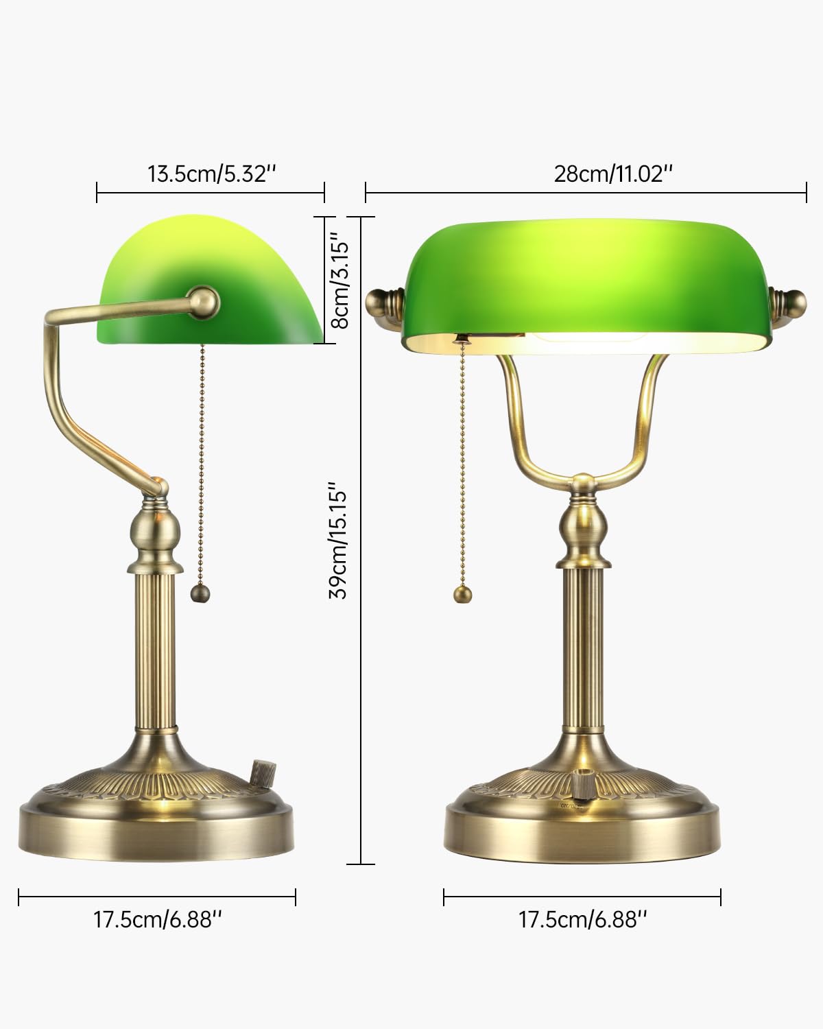 Newrays Green Glass Bankers Desk Lamp - Stepless Dimmable LED Table Lamp, Model T9008, Ideal for Study & Office