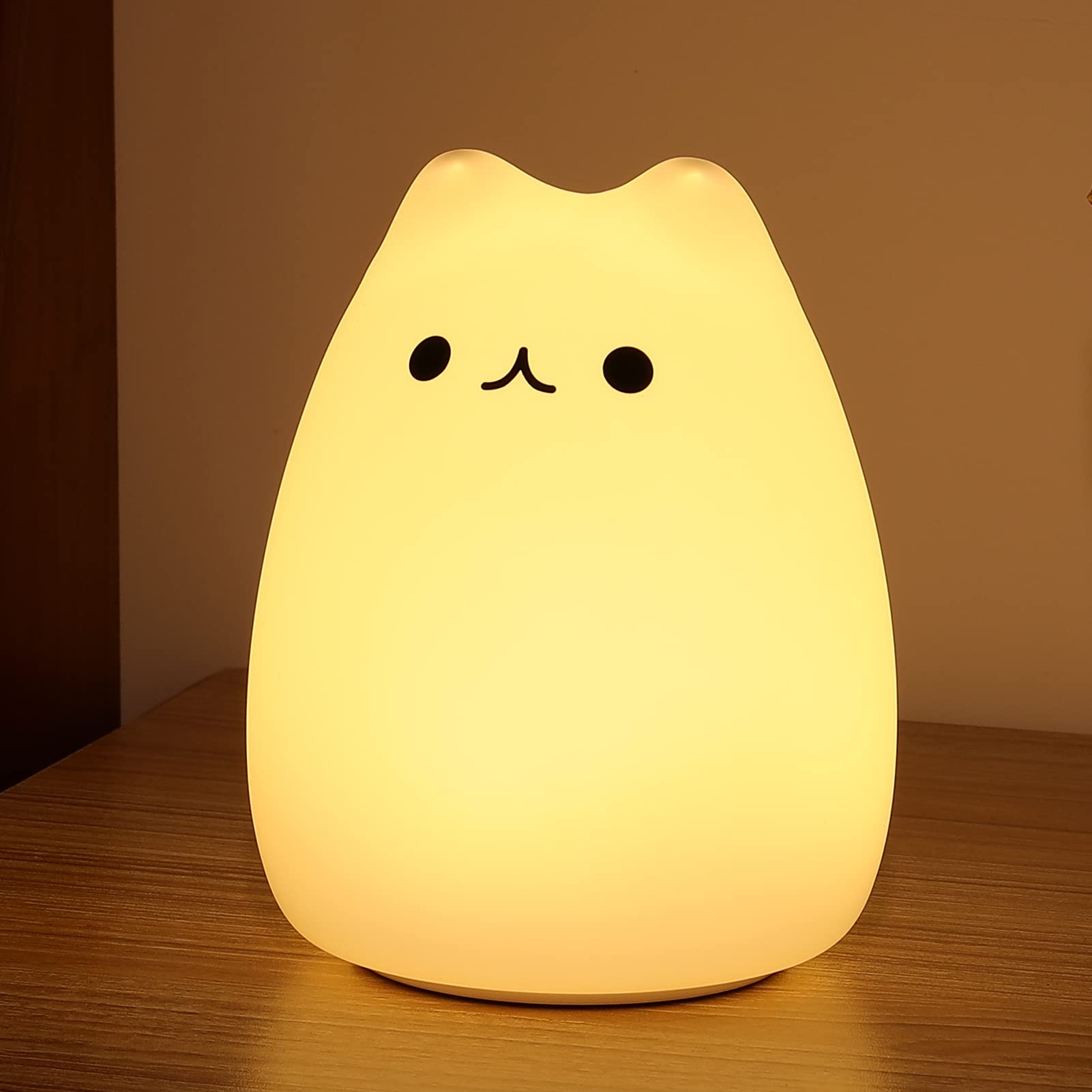 ZKLiLi Cat Night Light, USB Rechargeable Cute Cat Lamp with Warm White & 7-Color Modes, Celebrity Cat Color