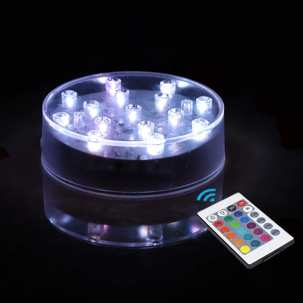 LARDUX Rechargeable LED Light Base with Remote - 4 Inches Round LED Light Display Pedestal Multicolor Light for Vase Crystal Art