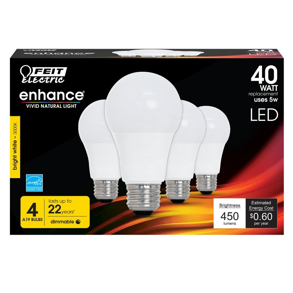 Feit Electric 40W A19 LED Bulb OM40DM/930CA/4 Plastic One Size 3000K