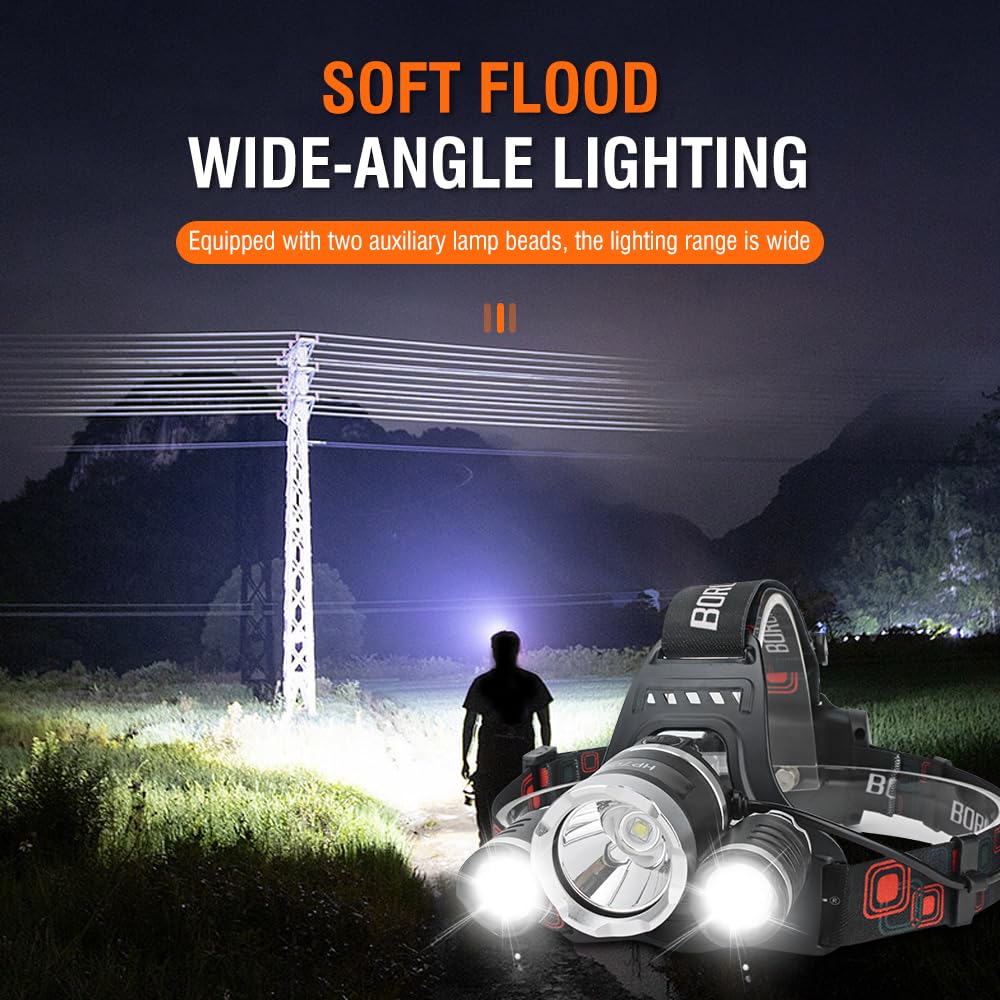 Boruit Hp700 Headlamp Super Bright - Adults Head Lamps Led Rechargeable Usb C, 90 Adjustable, 4 Light Mode Battery Powered Head