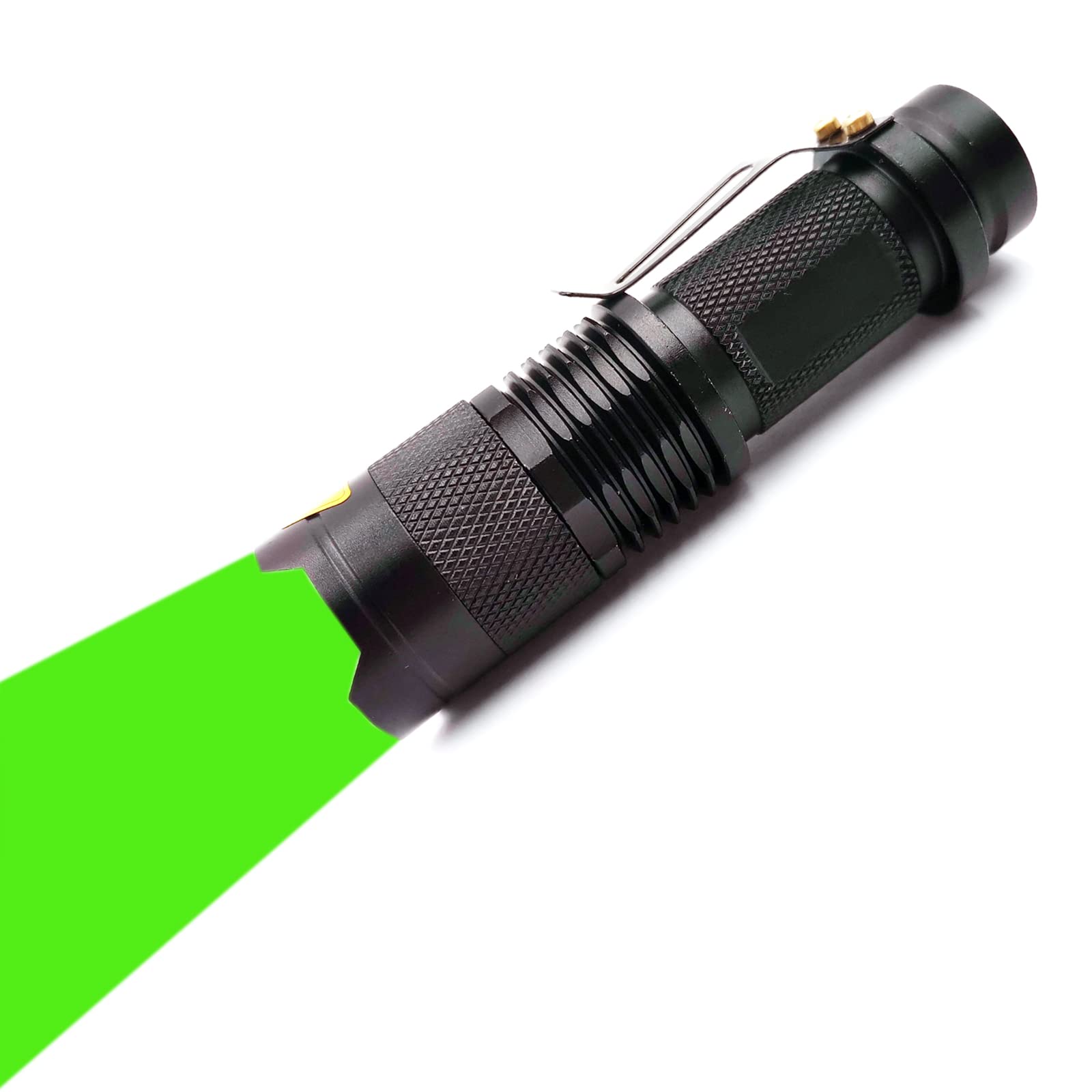 XYSRZ Green Light Flashlight with Clip, Zoomable Green LED, Single Mode, Perfect for Hunting, Fishing, Camping