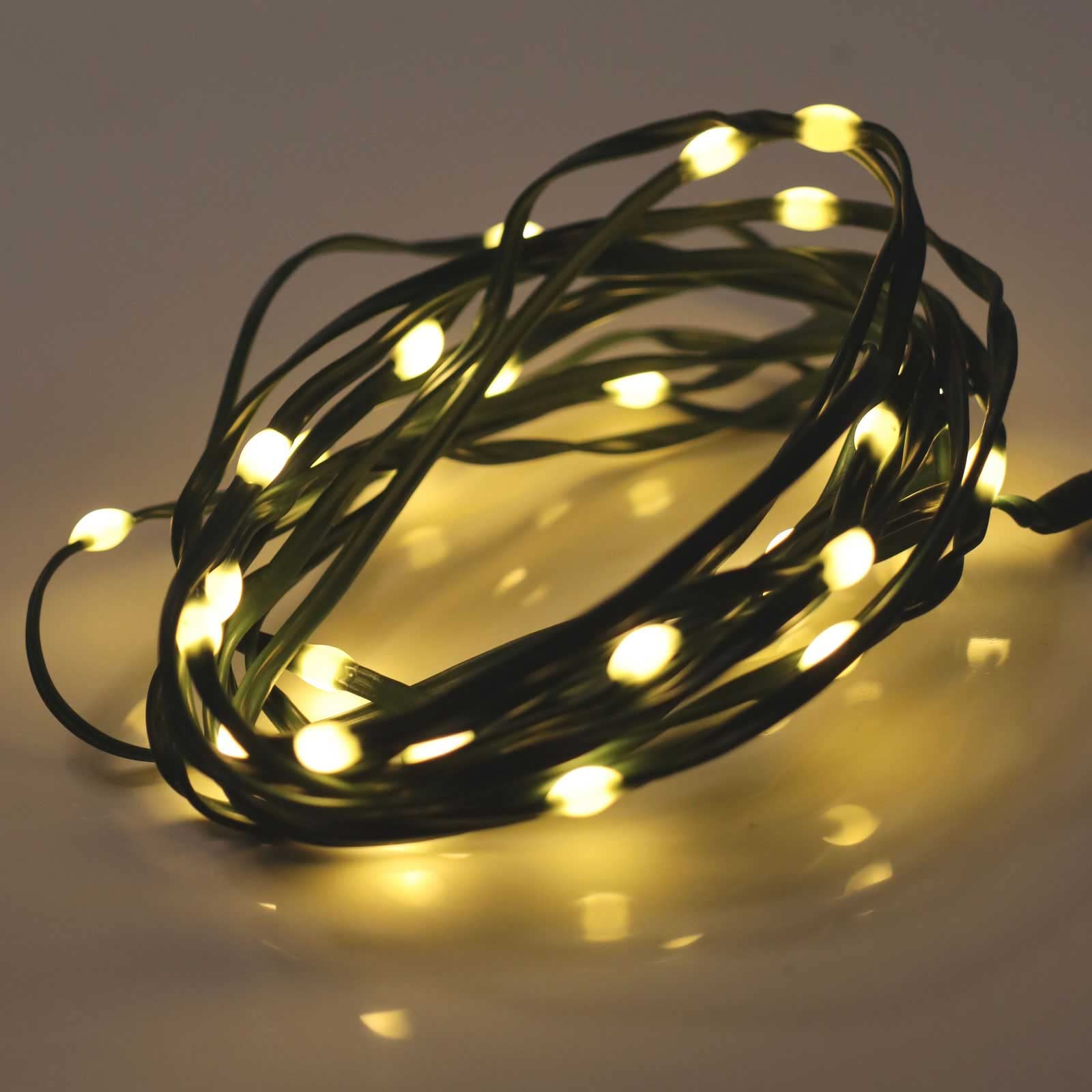 QBIS Warm White LED Fairy Lights, 30 Battery Operated Indoor/Outdoor String Lights, Waterproof, Green Wire, Model M30STR-BAT-WW-GR-MF