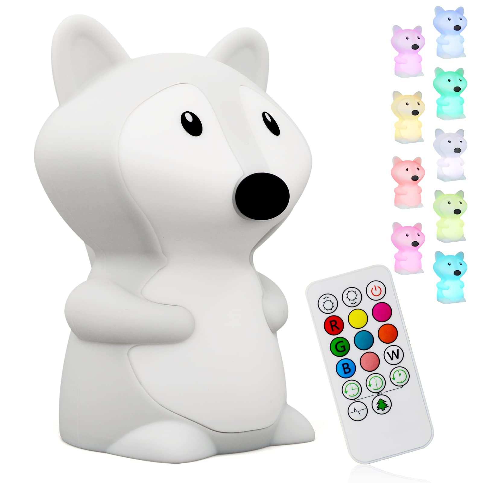 Shaarkmango Led Night Light - Portable Kids Desk Lamp, 9 Colors, Dimmable, Rechargeable, Soft Silicone, Fox Night Light
