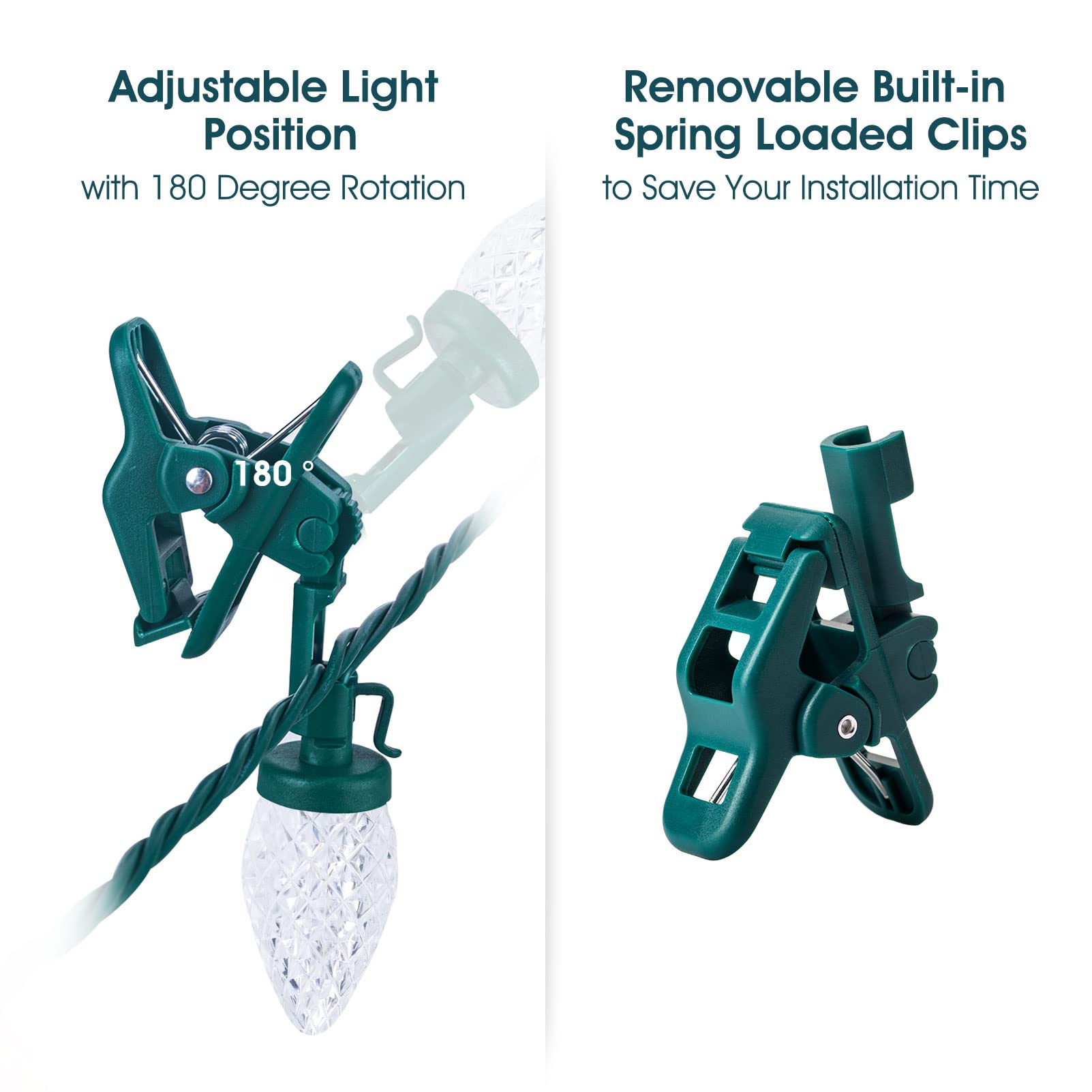 Moonflor C9 LED Christmas Lights, 50ft Waterproof Strawberry String Lights, Red & Pure White, 50 LEDs, Commercial Grade