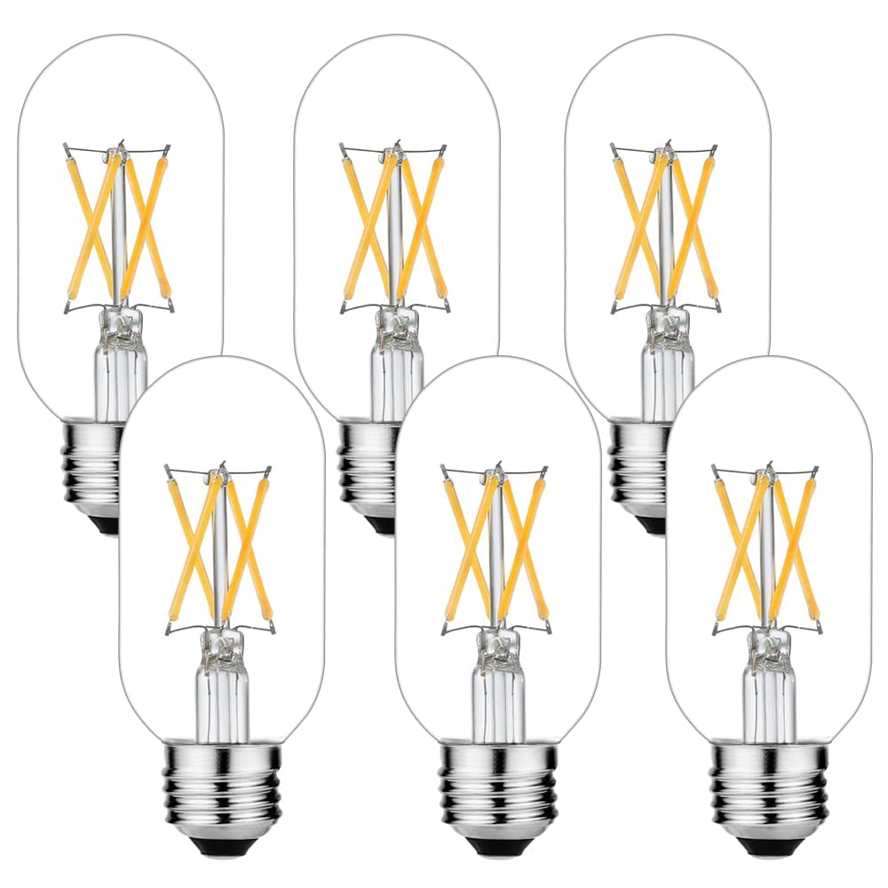 Litehistory E26 Led Bulb 6W Equivalent E26 Led Bulb 60 Watt Dimmable Warm White 2700K E26 Edison Bulb Ac120V 600Lm Tubular T14 T45 Led Bulb For Pendant, Sputnik,Vanity,Chandeliers Pack Of 6