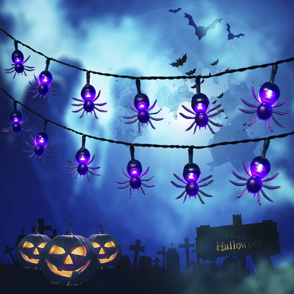 Qunlight Halloween Solar String Lights, 30 LED, 20ft, Purple, 8 Modes, Waterproof Fairy Lights for Party Decor, Garden, Yard