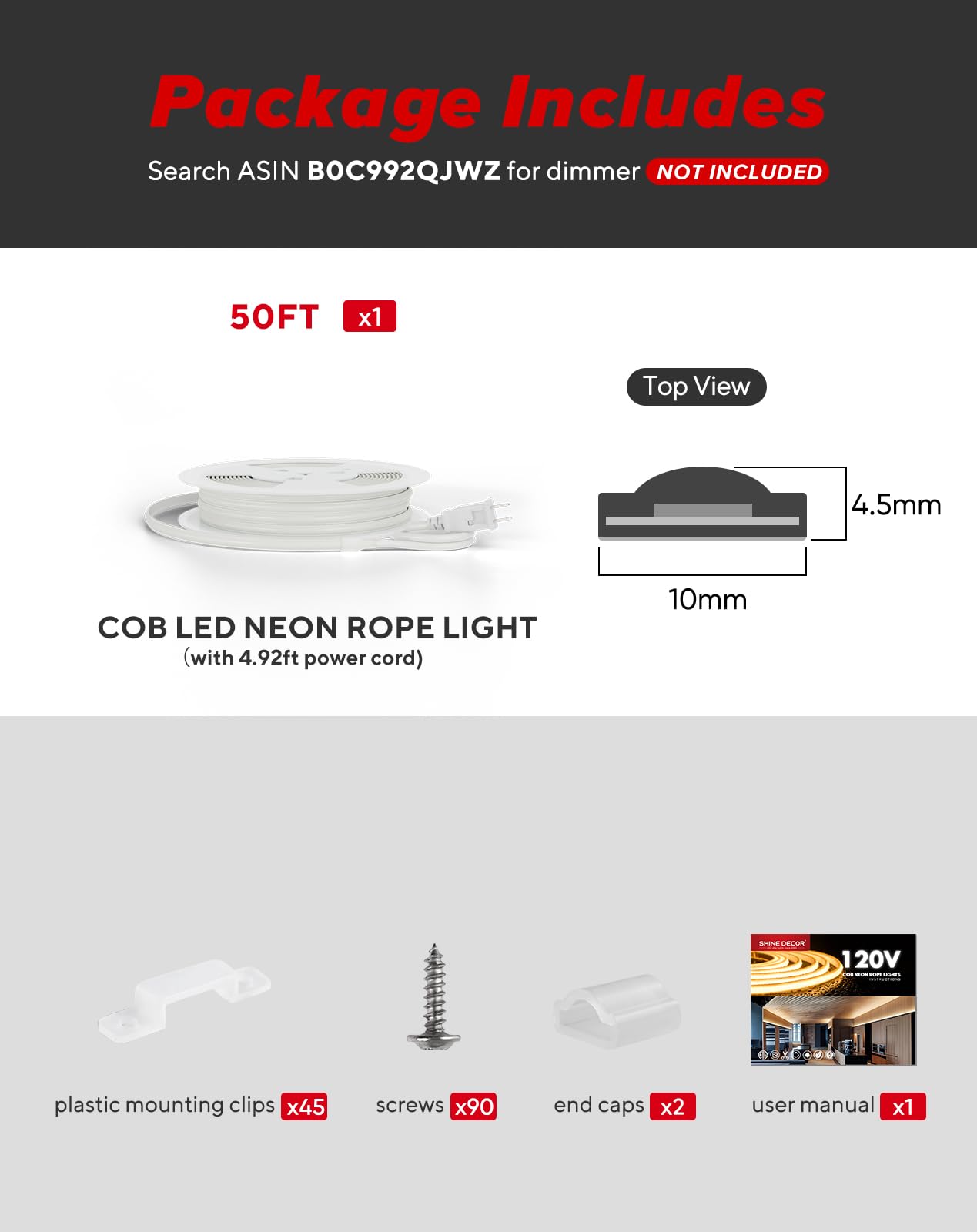Shine Decor Cob Led Rope Light Ac 120V  800Lm Ultra Bright  Ip65 Waterproof Cold-Resistant Etl Neon Strip  No Driver Tape Lighting For Home Commercial 10X4.5Mm  Green  50Ft