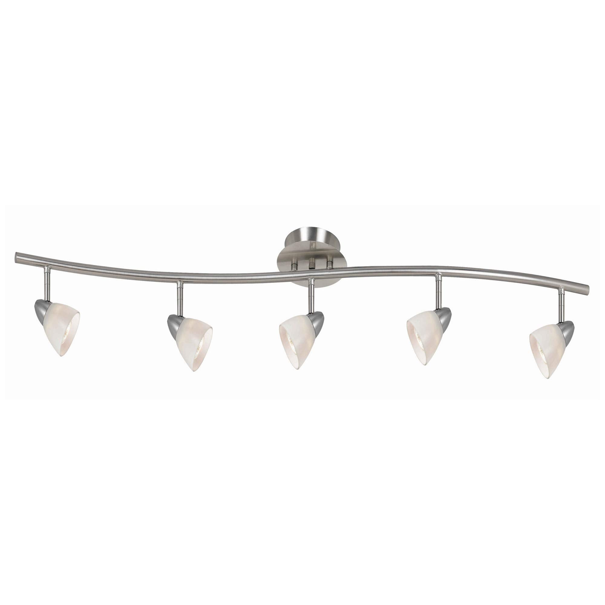 Benzara 5 Light Metal Track Light Fixture, Glass Shade, 120V, White and Silver, Model BM225641