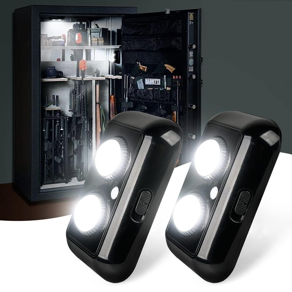Xprite Gun Safe Light Kit with PIR Motion Sensor, 2PCS, Black, Model GSL-G1, Multi-Directional Lighting for Safes and Lockers