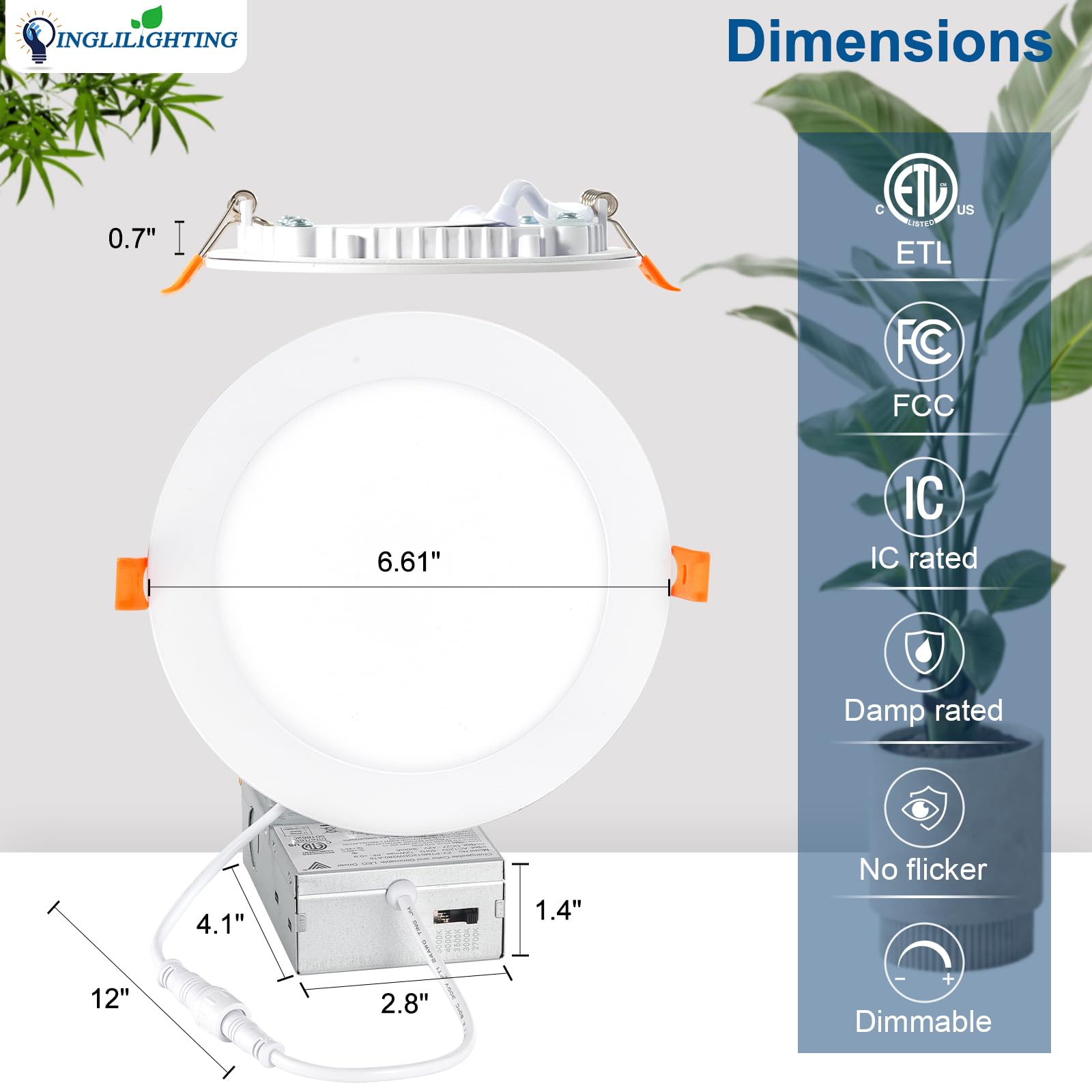 Dllt Led Recessed Ceiling Light: 24 Pack 6 Inch Slim Recessed Lighting For Kitchen - 5Cct Dimmable Canless Wafer Downlight For Living Room - 725Lm Brightness 12W 120V Can Lights For Bedroom Etl Fcc