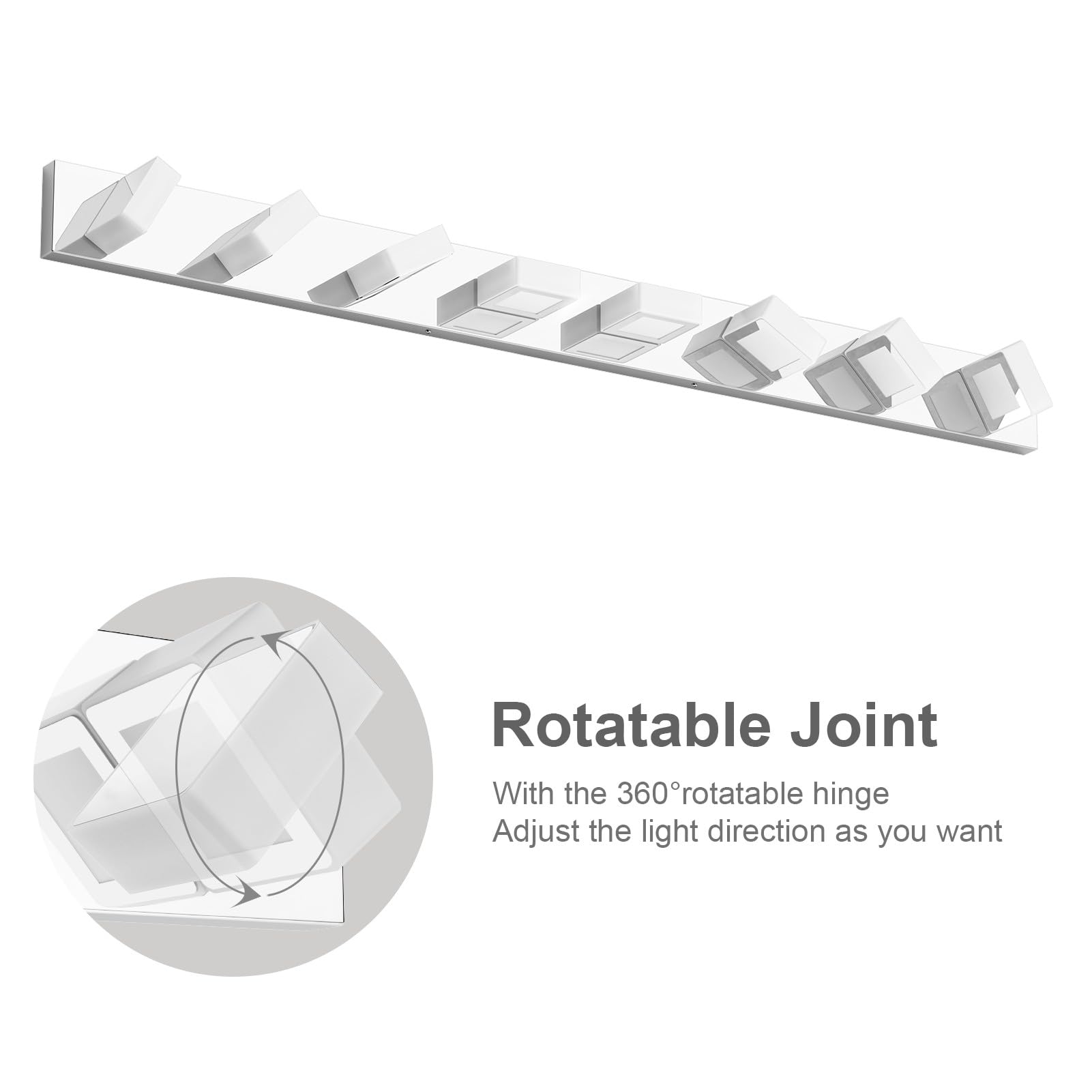 Ralbay 52in Chrome LED Vanity Light Fixture, 8 Lights, Acrylic & Stainless Steel, Model 8590, Modern Bathroom Lighting Over Mirror