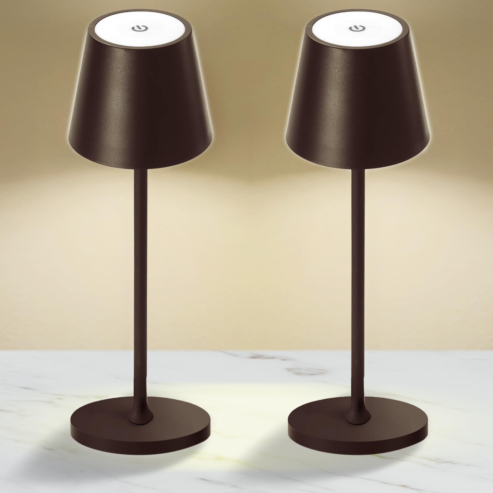 CASABOLA Cordless Table Lamp, Portable LED, 5200mAh Battery, 3 Color Dimming, 4.5inD x 4.2inW x 15inH, Coffee