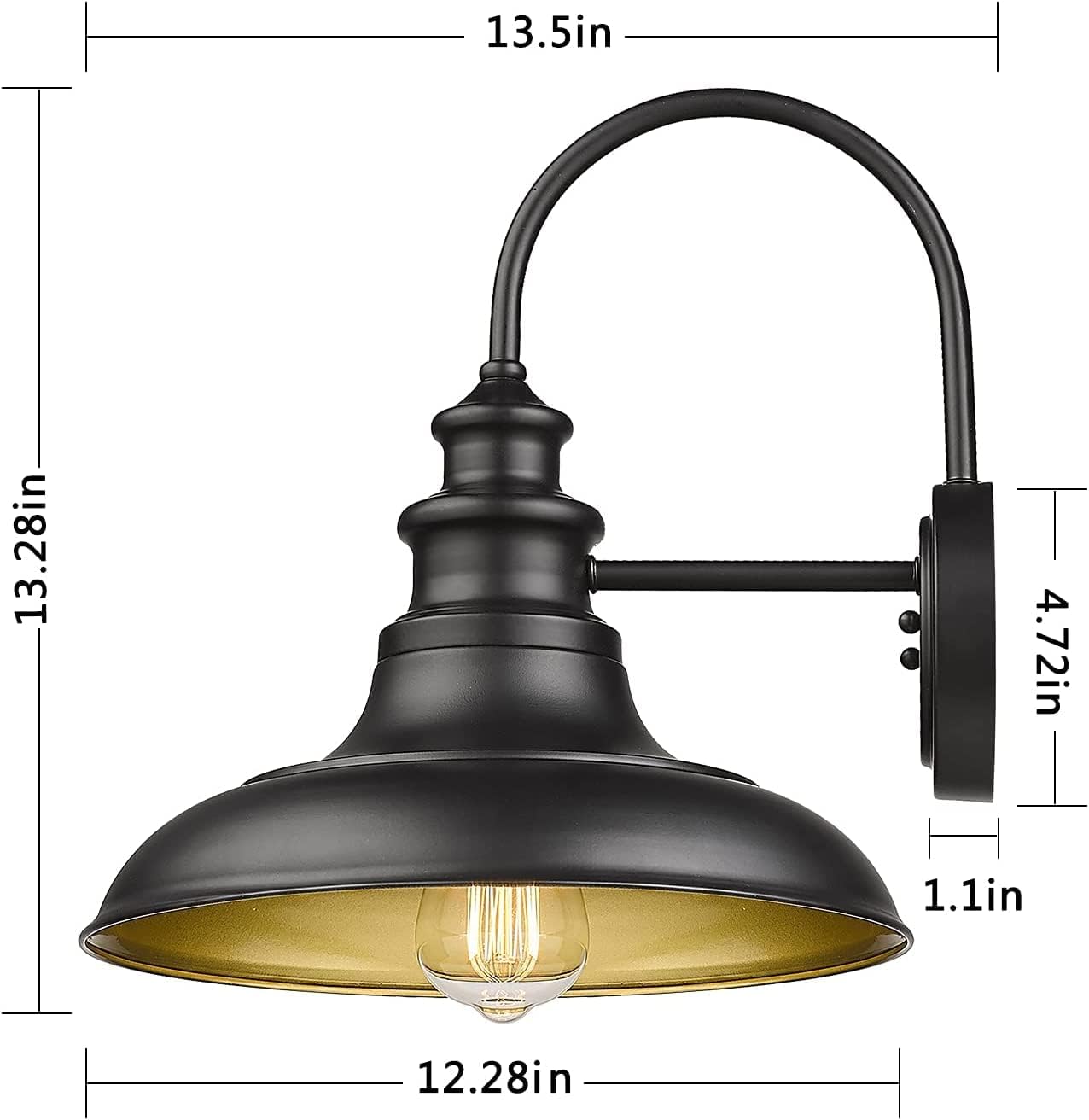 Diyel Outdoor Barn Light Fixture, Dusk to Dawn Sensor, Iron, Black, Wall Sconce, Gooseneck Design, 1 Pack