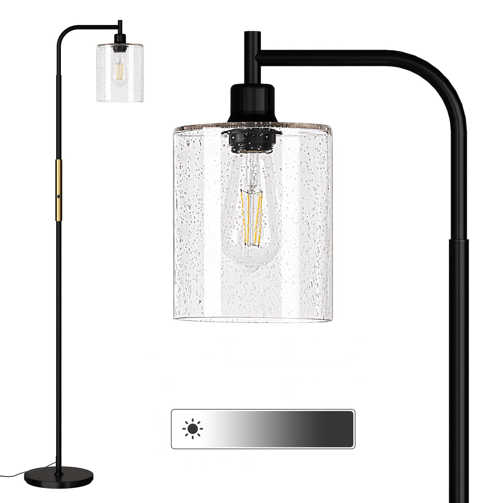 addlon Floor Lamps for Living Room with Gradient Gray Glass lampshade, Modern Bright Floor Lamp with LED Bulbs Industrial Standi