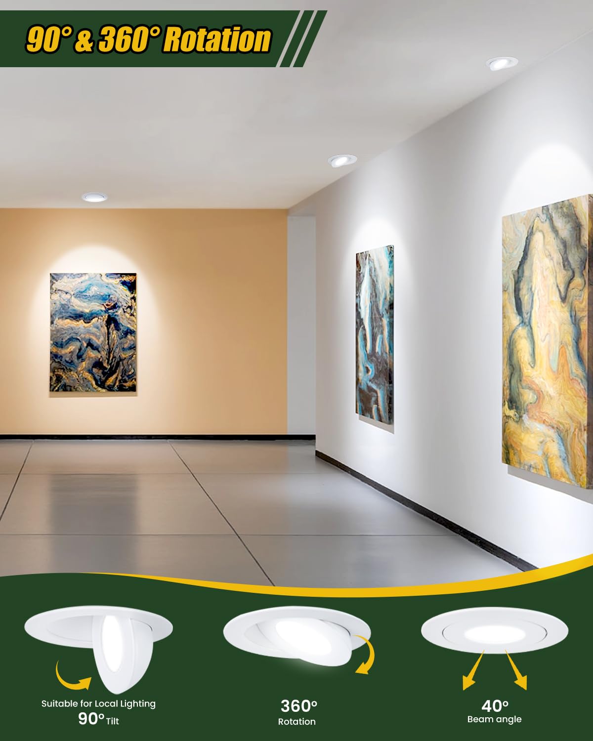 Zyc Gimbal Led Recessed Lighting - 4 Inch 5Cct 9W 360 Rotation Adjustable Eyeball Light Led Swivel Spotlight Directional Sloped Ceiling Light Dimmable Canless Wafer Downlight Pack Of 6 White.