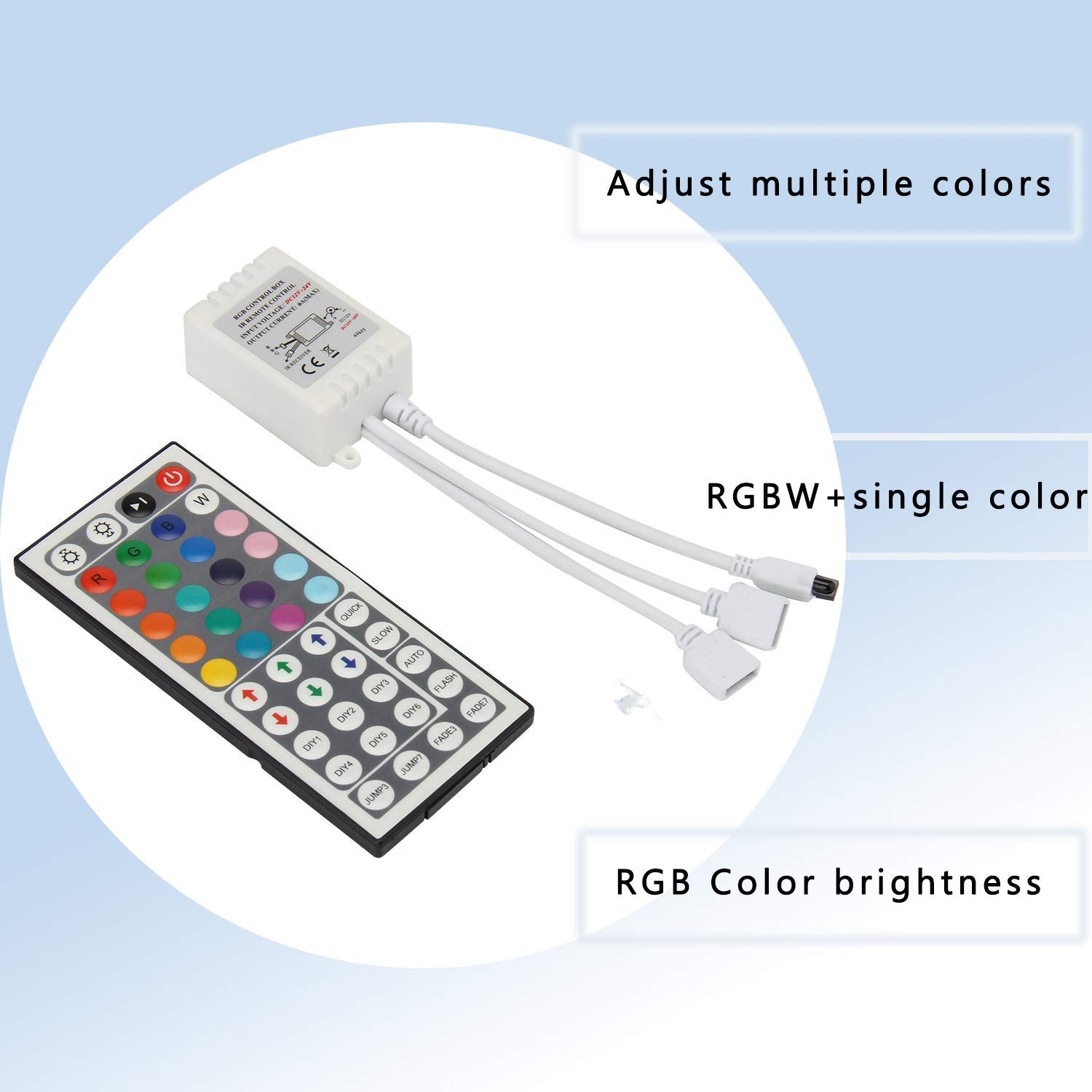 BZONE 2-Port Wireless IR Remote Controller for RGB LED Strip Lights, Dual 4-pin, DC12-24V, White/Multicolor