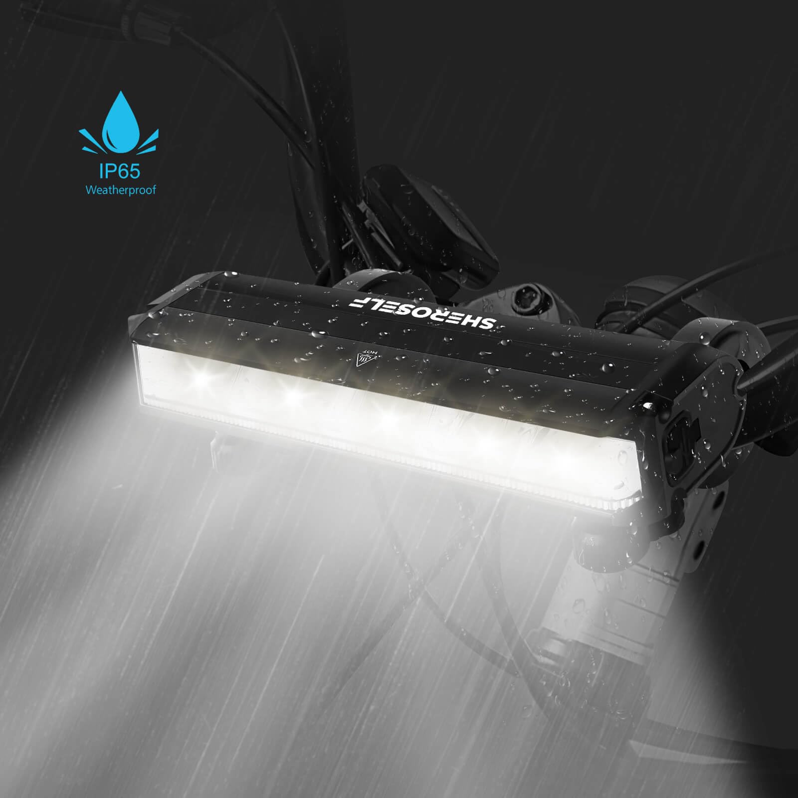 SHEROSELF Super Bright 6 LED Bike Light - 5 Modes, IPX5 Waterproof, Type-C Rechargeable, Large, Black