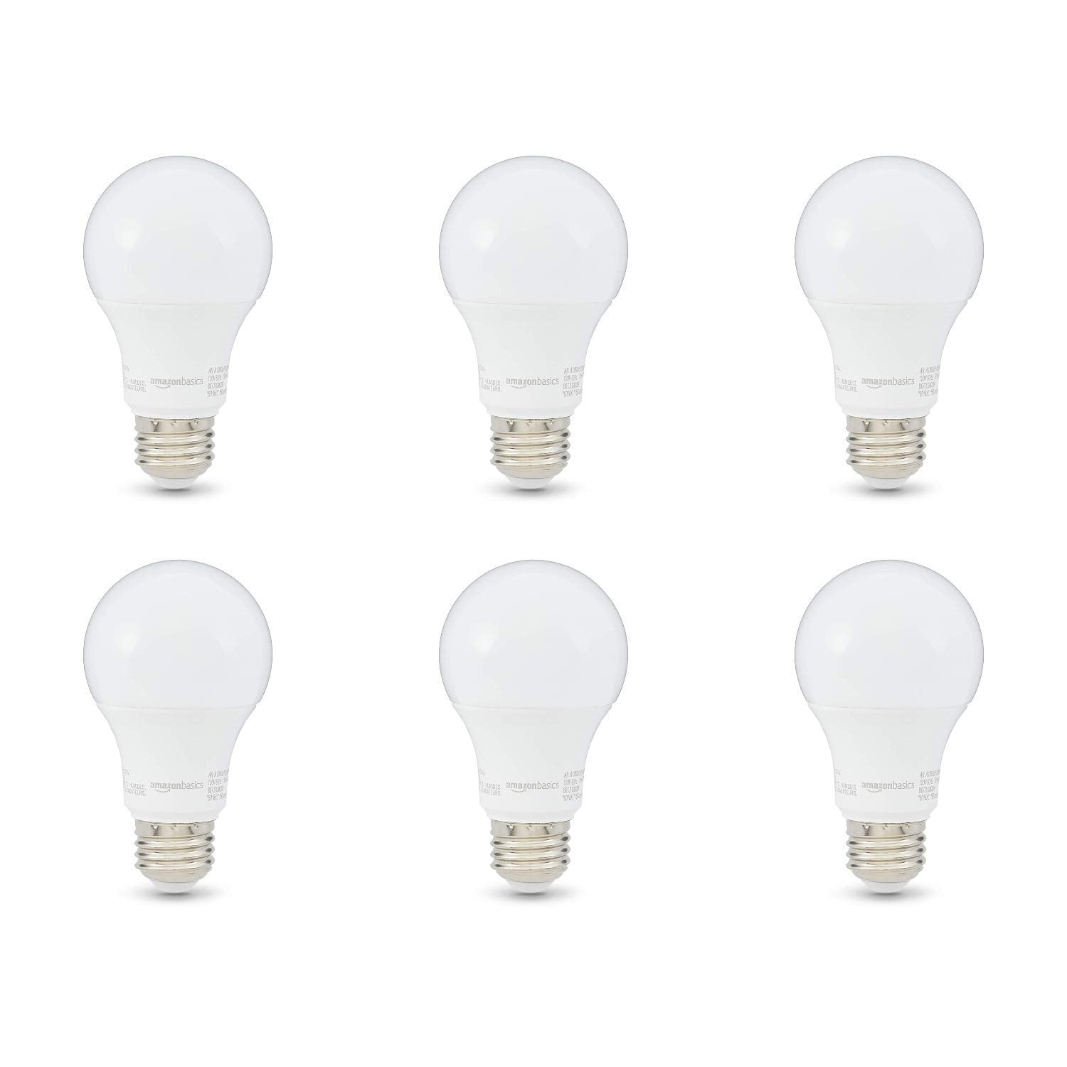 Amazon Basics 60W Equivalent, Daylight White, Non-Dimmable, 10,000 Hour Lifetime, A19 Led Light Bulb , 6-Pack