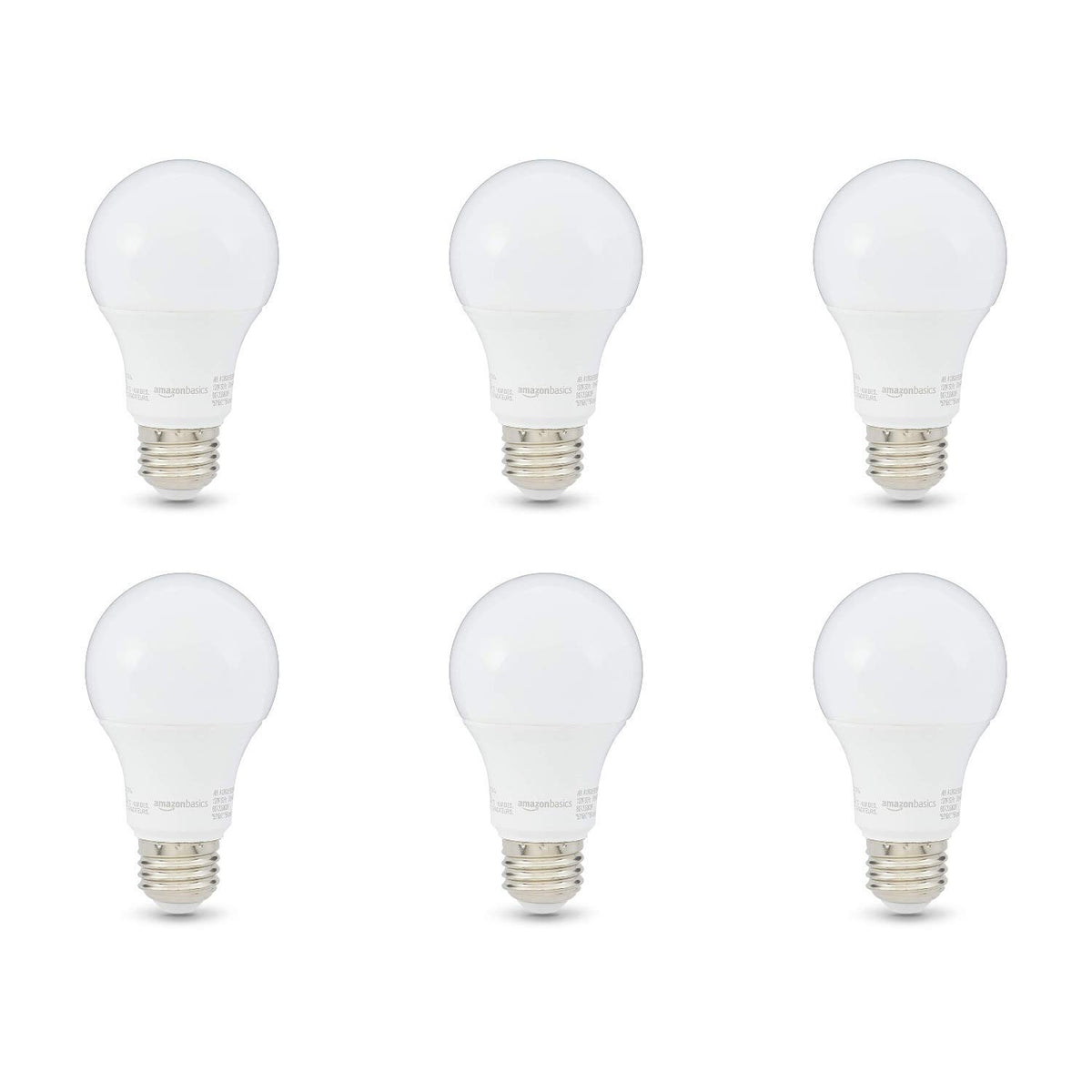 Amazon Basics 60W Equivalent, Daylight White, Non-Dimmable, 10,000 Hour Lifetime, A19 Led Light Bulb , 6-Pack