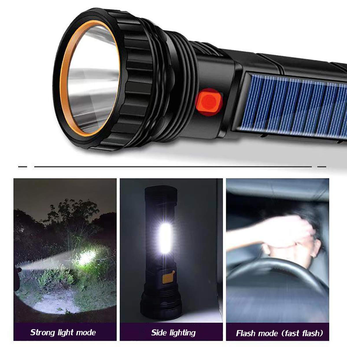 E-Shidai 1000 Lumens Solar Led Flashlight With Strobe Light, 1200Mah Battery, Usb Charging